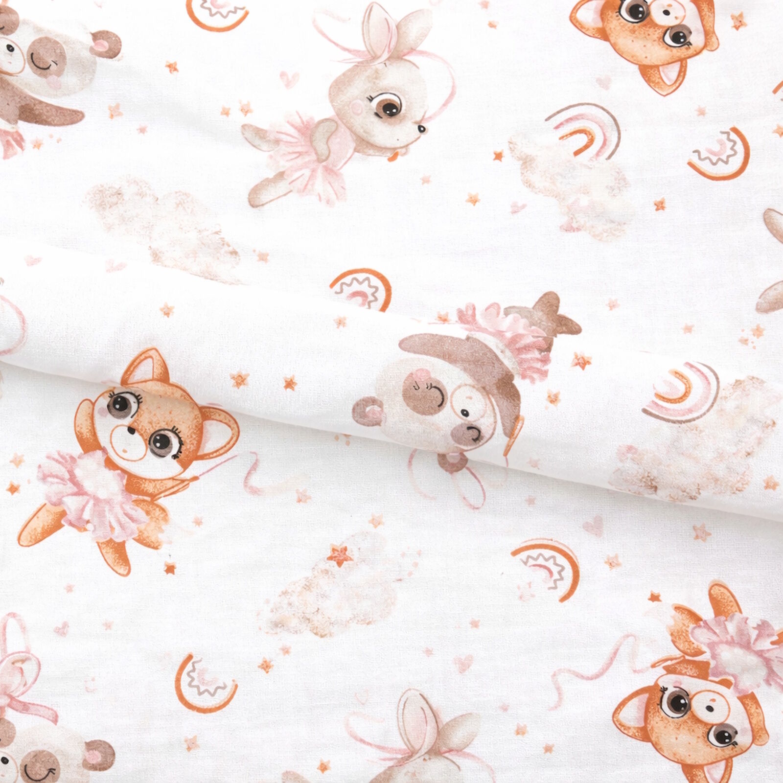 Kinder Stoff Tanzende Tiere Baumwolle Meterware