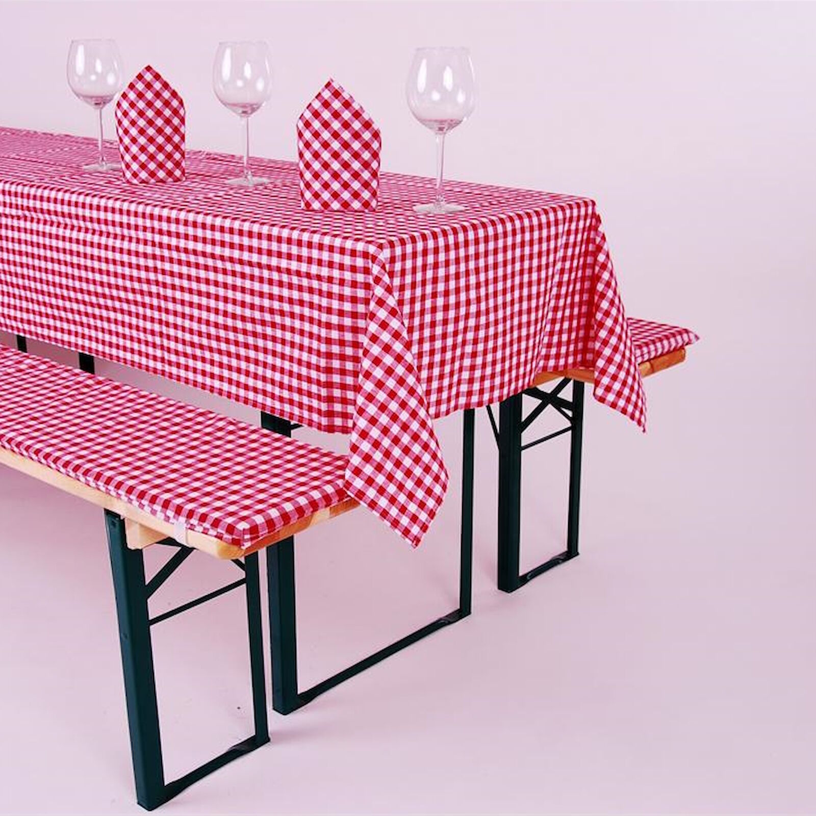 Biertisch Tischdecke Karo Baumwolle-Rot / 120x270 cm