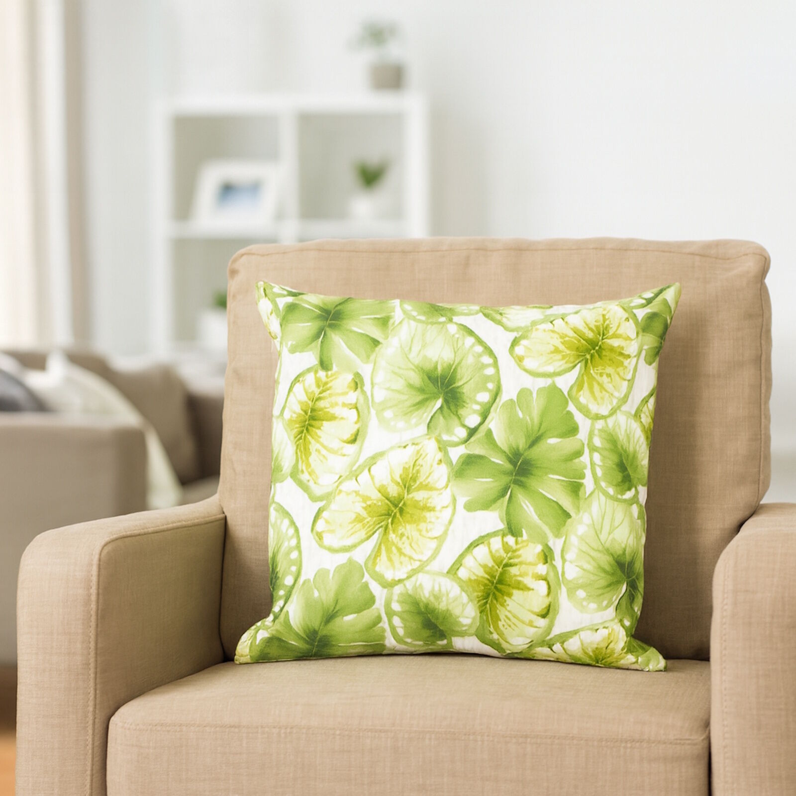 Kissenbezug große Blätter Grüntöne Baumwolle