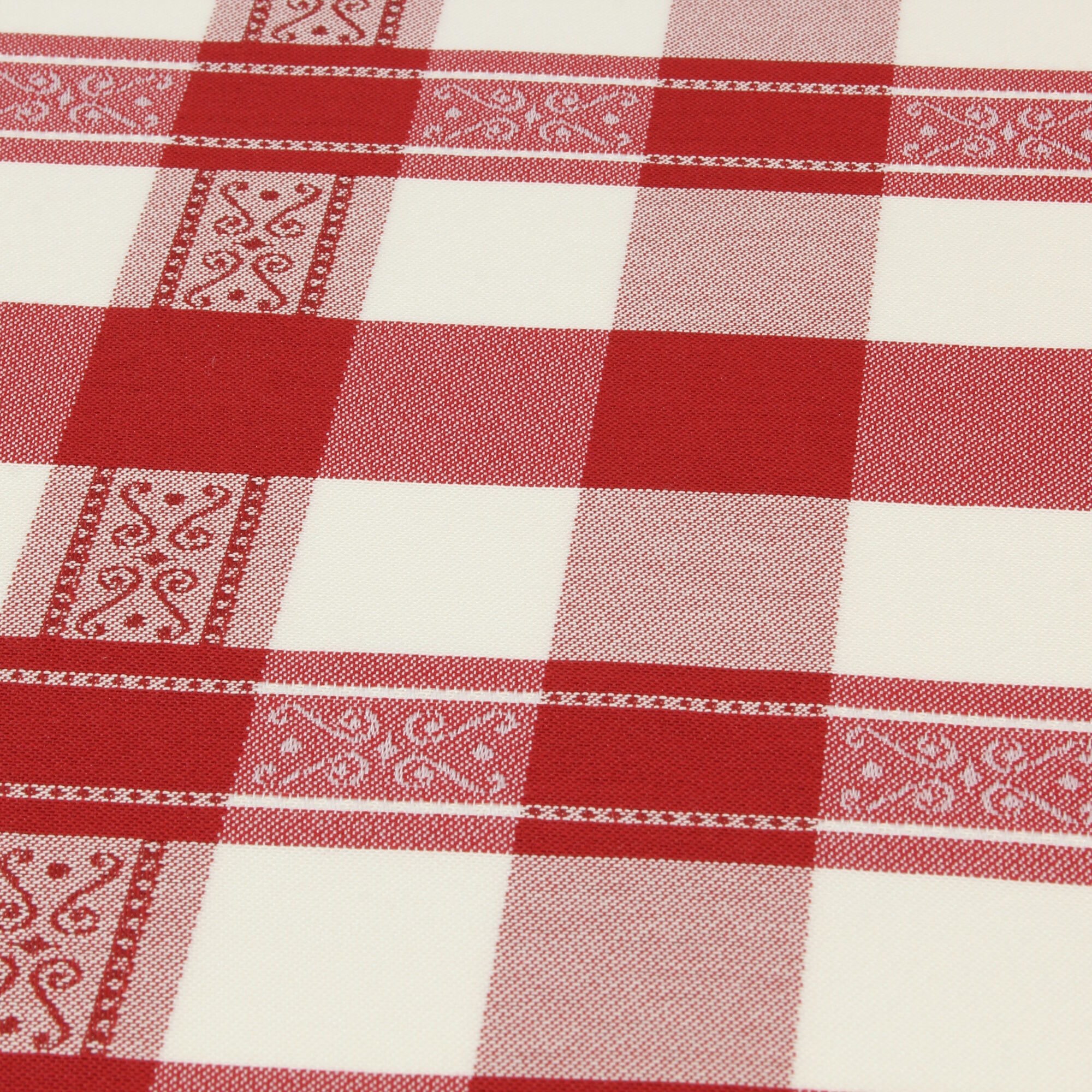 Stoff Meterware Karo Rot Weiß Zierborte Mischgewebe