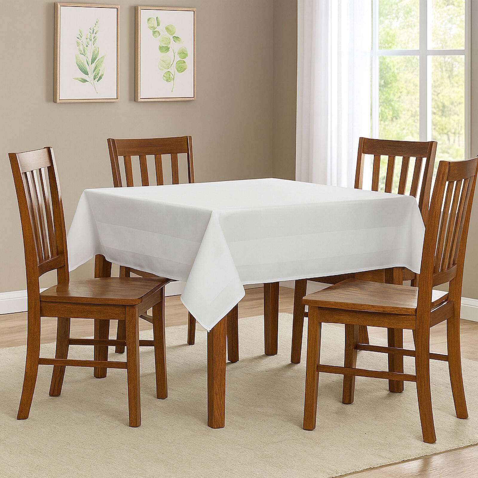 Damast Tischdecke Weiß Atlaskante Baumwolle