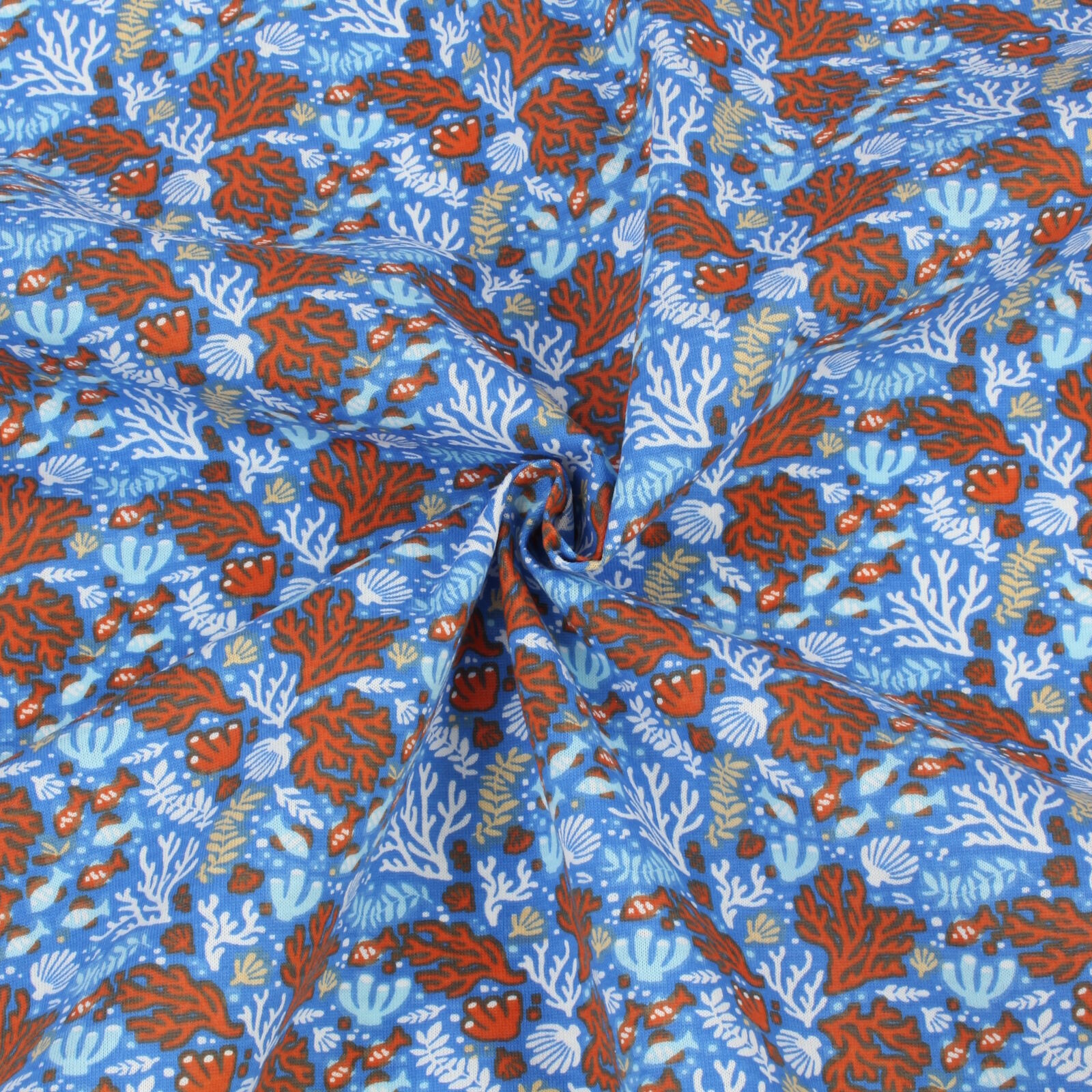 Korallen Stoff Blau Baumwolle Beschichtet Meterware