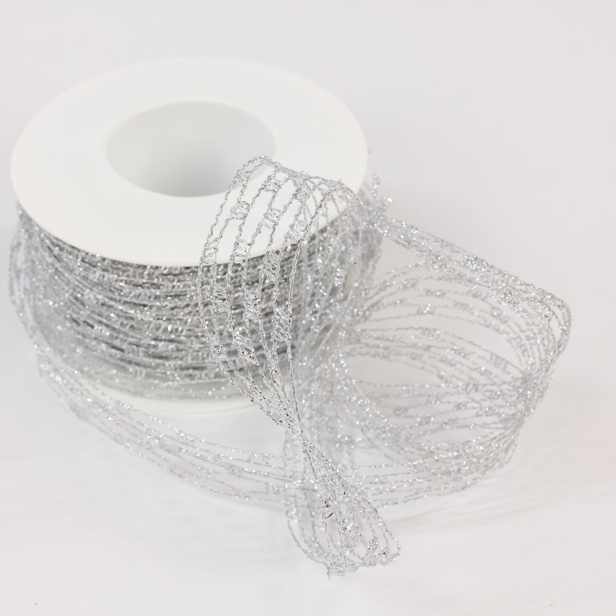 Dekoband Lurex Weihnachten Geschenk 30 mm silber - 25 Meter