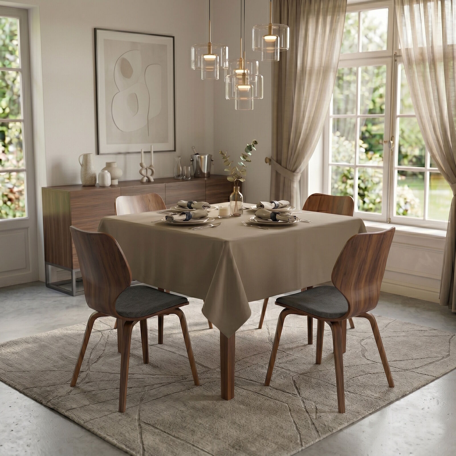 Bügelfreie Tischdecke Khaki Hell 80x80 cm