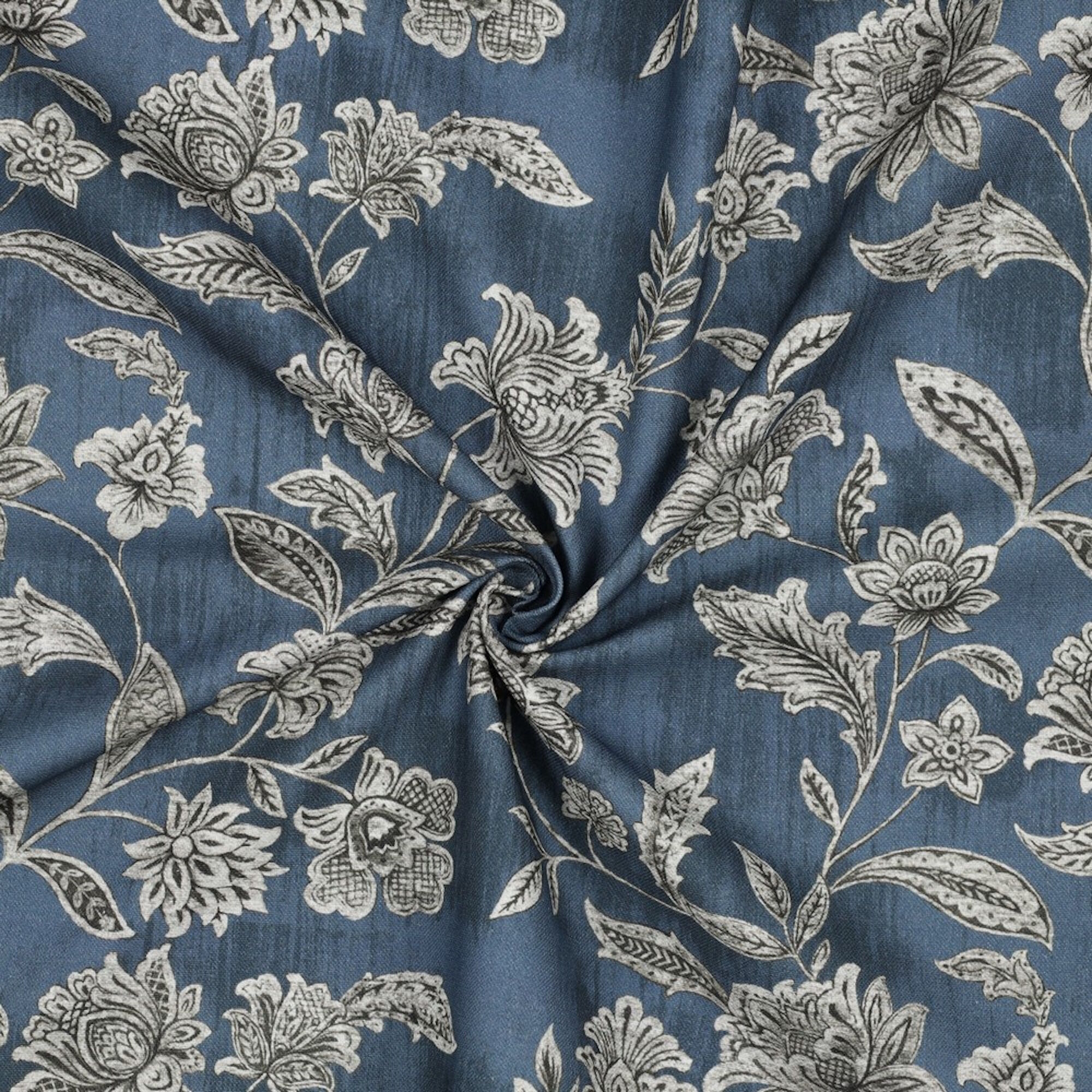 Stoff Meterware Edle Blumen Vintage Blau Canvas