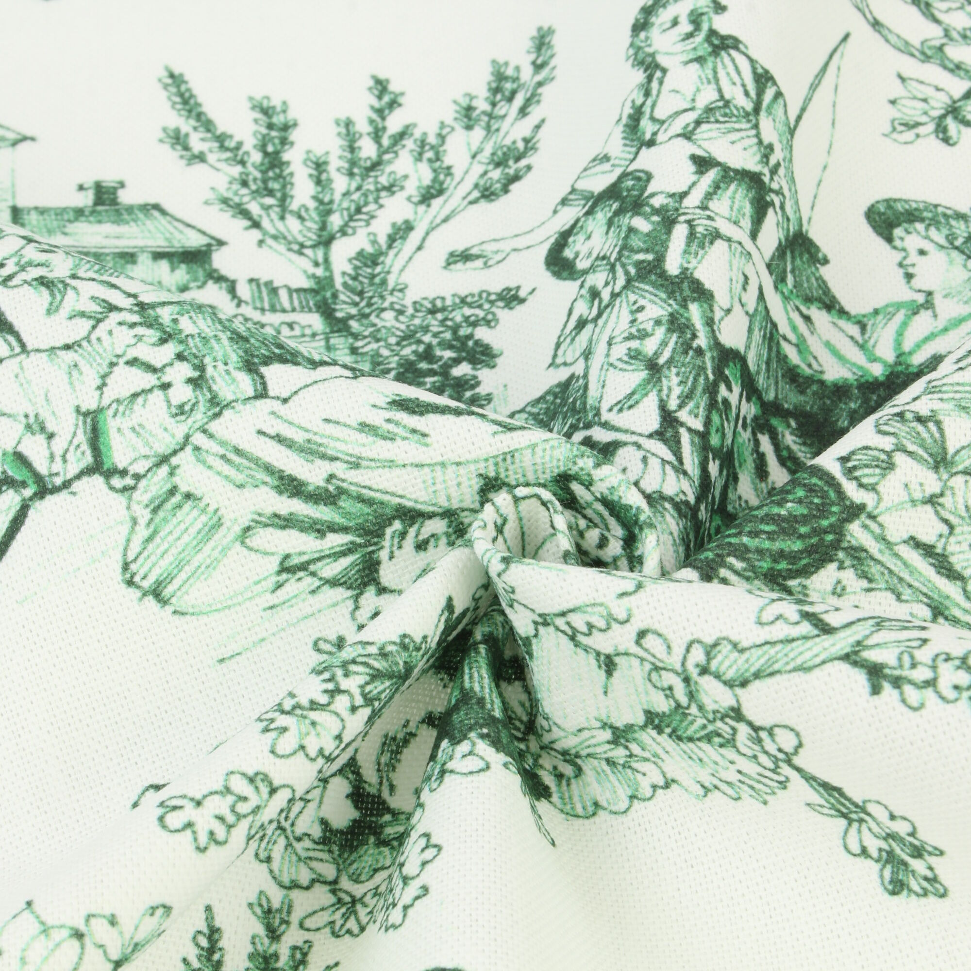 Stoff Meterware Toile de Jouy Grün Canvas