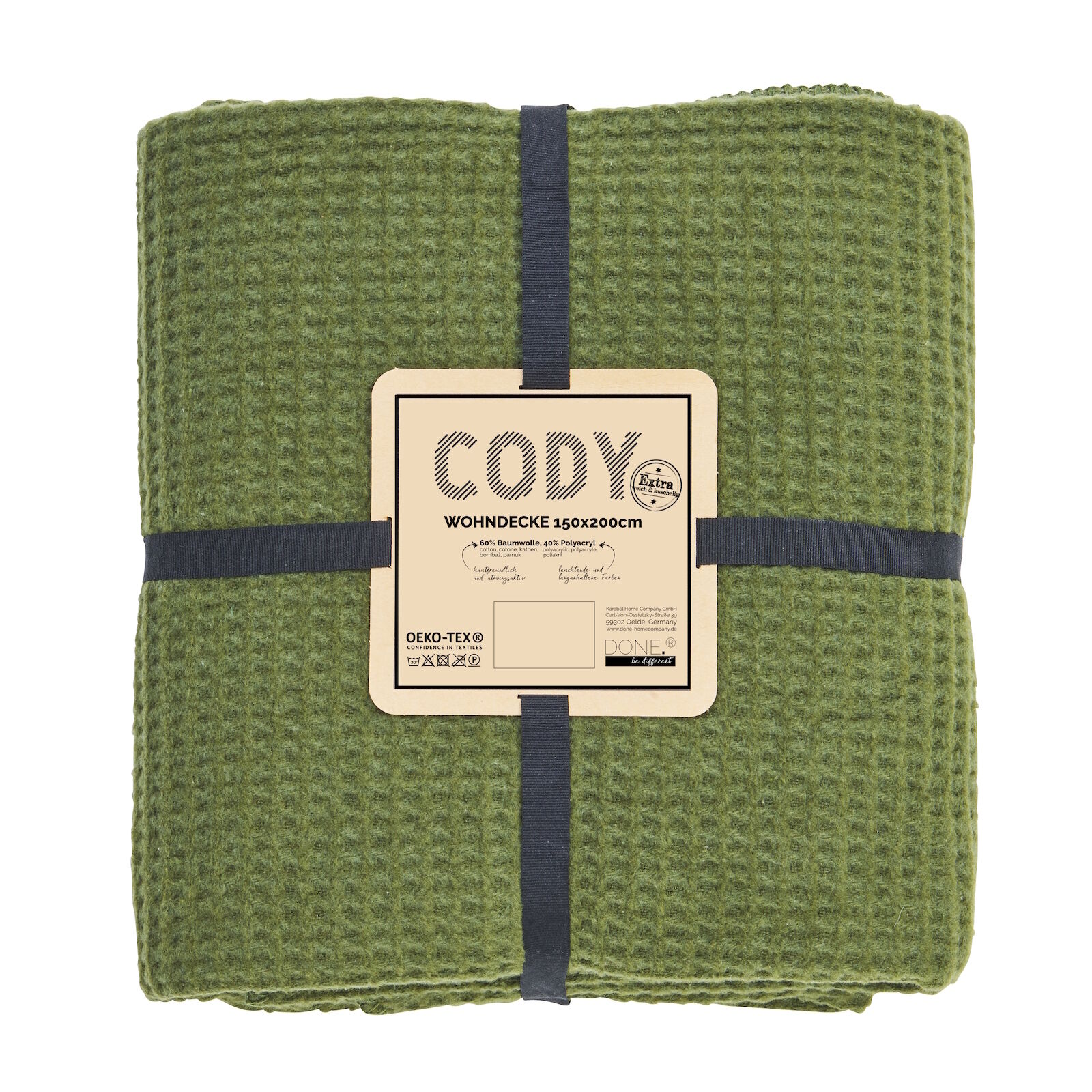 Kuscheldecke Cody Waffel Pique Dunkelgrün 150x200 cm