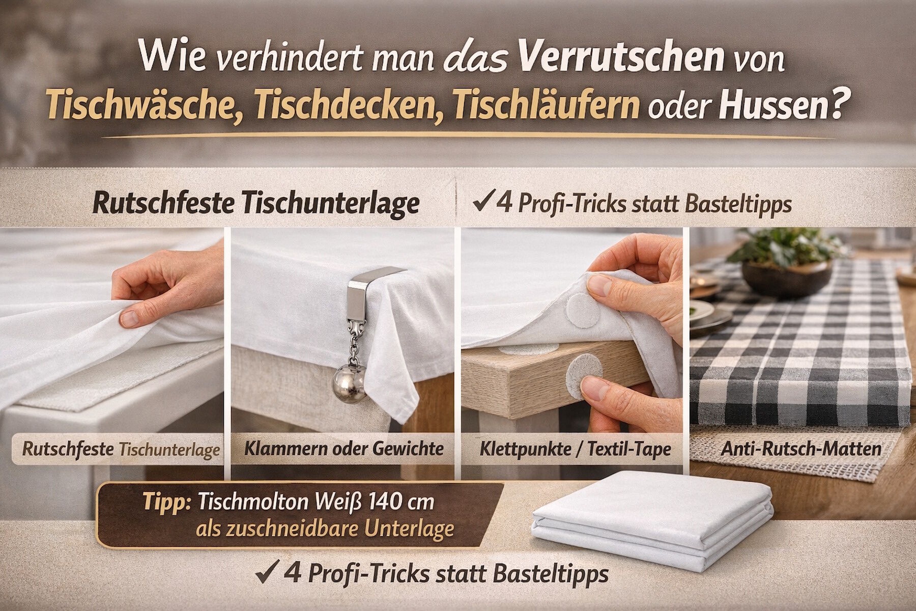 Tischdecke rutscht? Tipps gegen Verrutschen & Hussen
