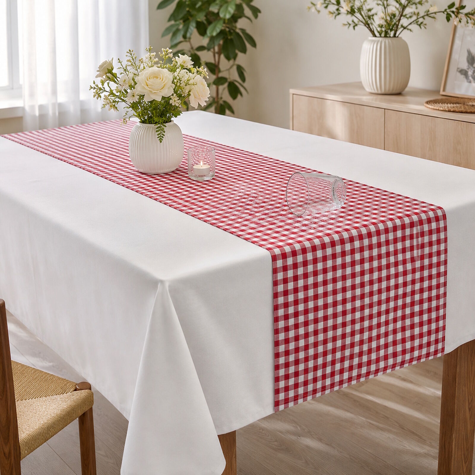 Tischläufer Karo Rot 50x150 wasserabweisend
