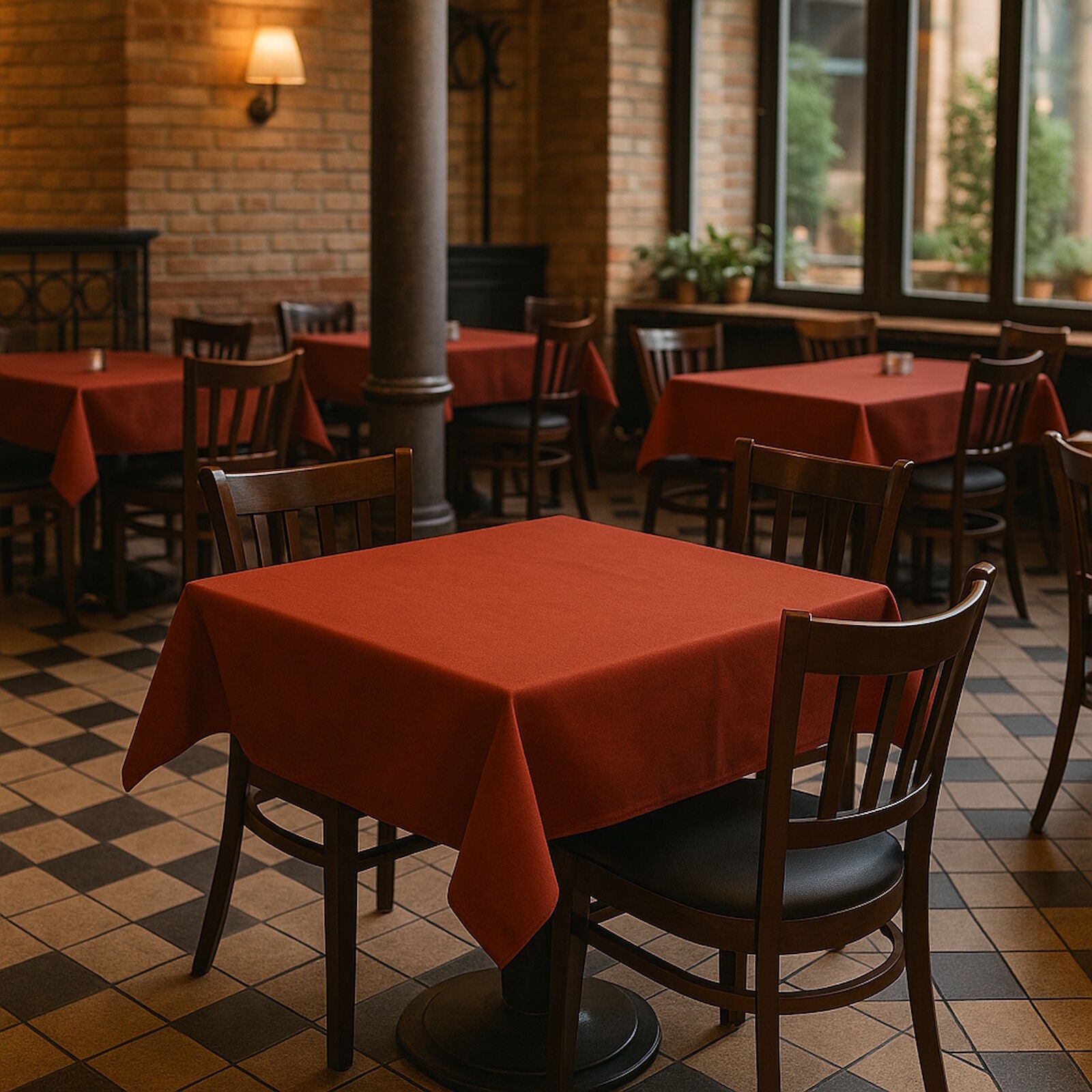 Damast Tischdecke 130x130 cm Terracotta Baumwolle