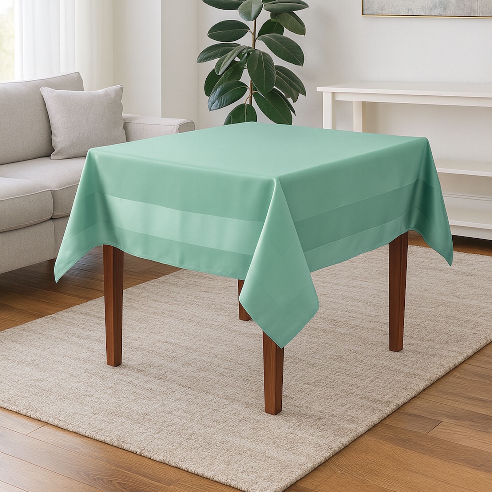 Damast Tischdecke Grün Atlaskante Baumwolle-130x190 cm