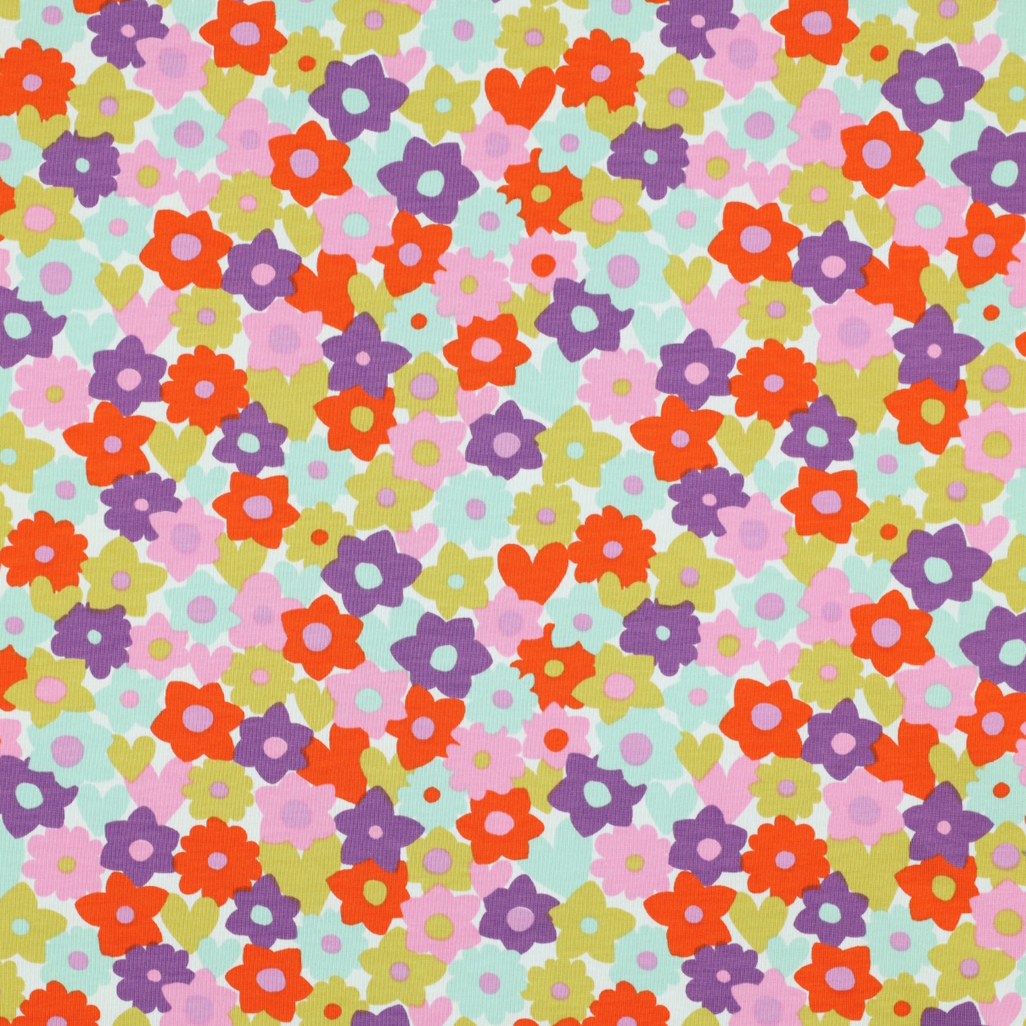 Stoff Meterware Blumen Retro Lila Orange Jersey