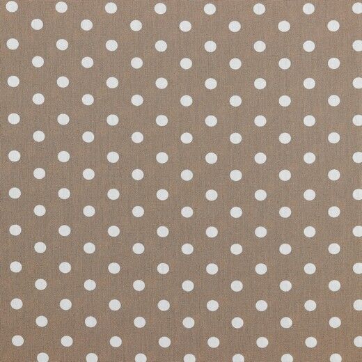 Stoff Meterware Punkte 7 mm-Weiß auf Taupe