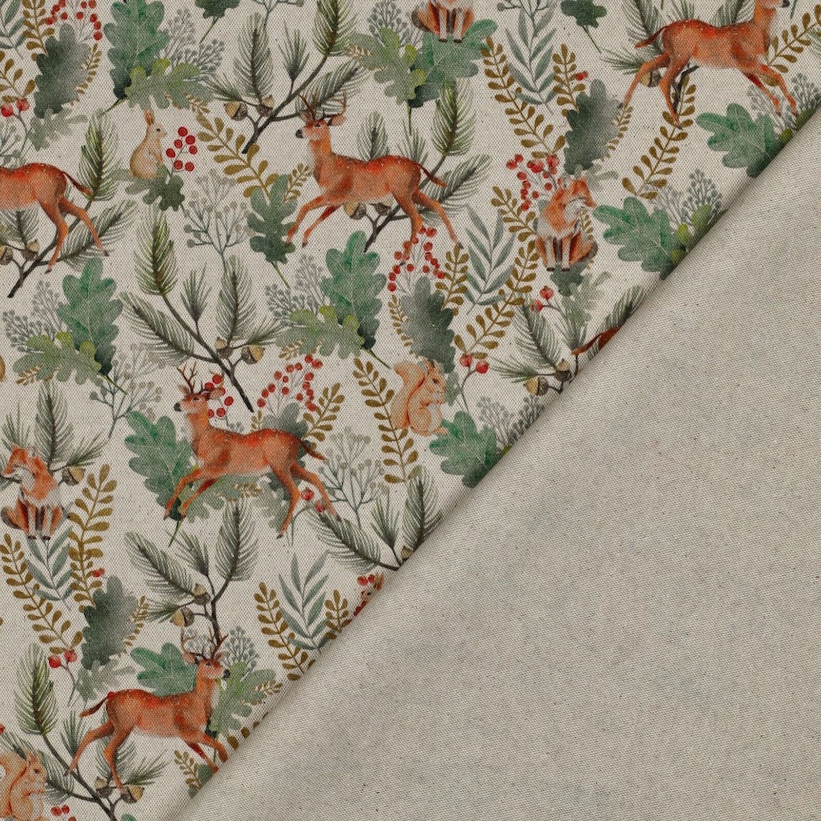Canvas Stoff Waldtiere Rehe Füchse Leinenoptik