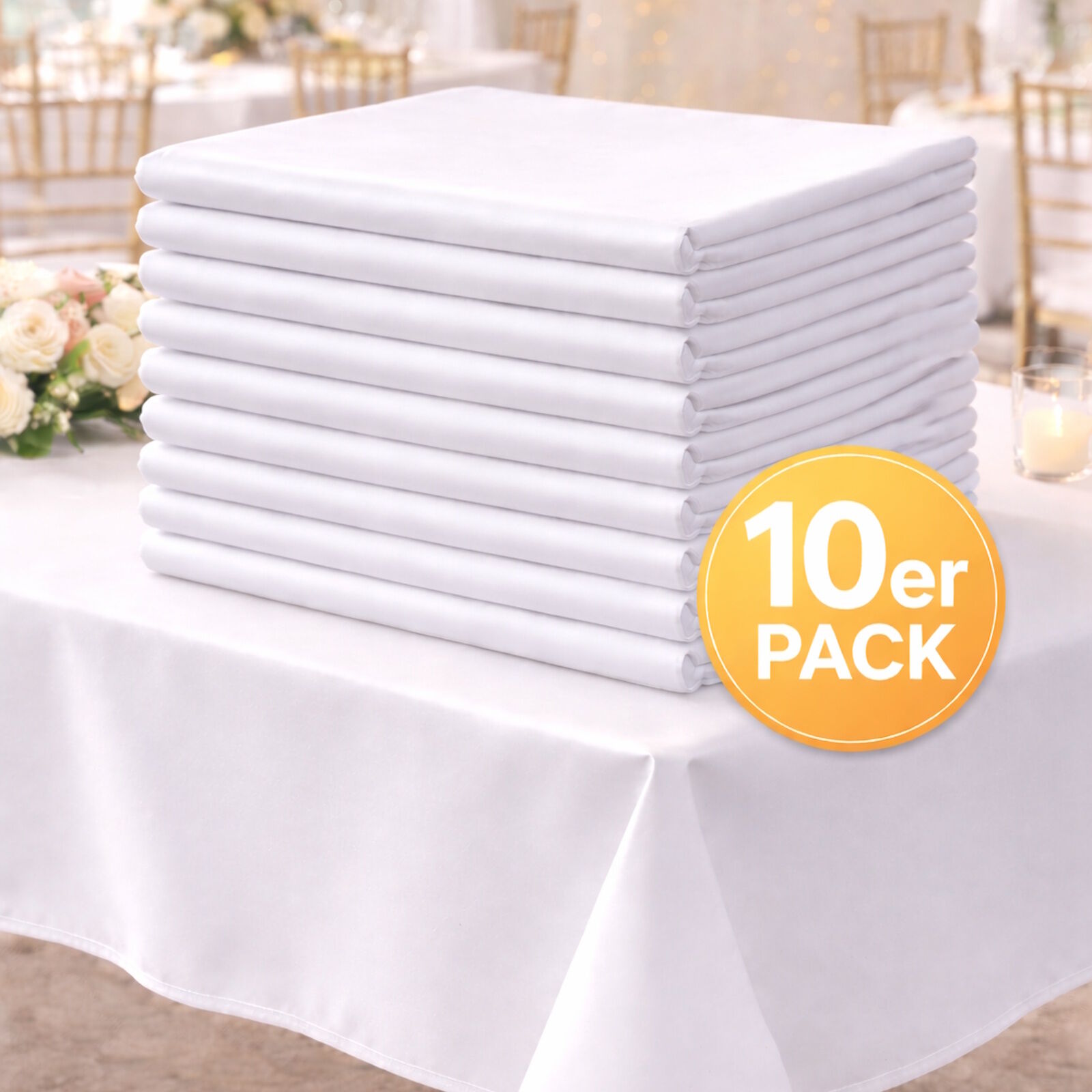 10er Pack Hochzeit Tischdecke Weiß Premium Glanz