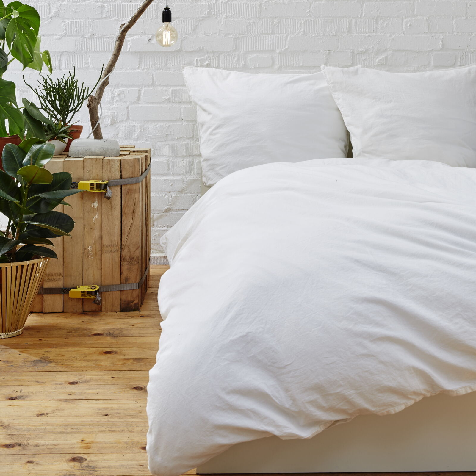 Hotelbettwäsche Uni Weiß Baumwolle Linon-140x200 cm + 40x80