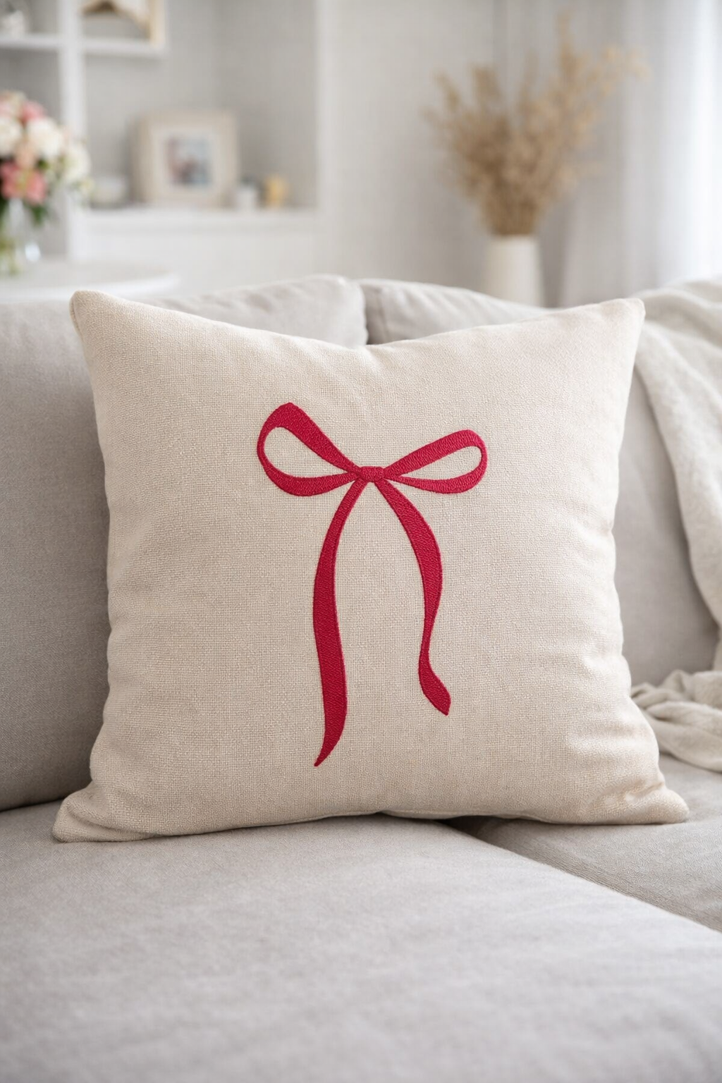 Kissen Schleife Ribbon Pink bestickt Stickerei 40x40 cm