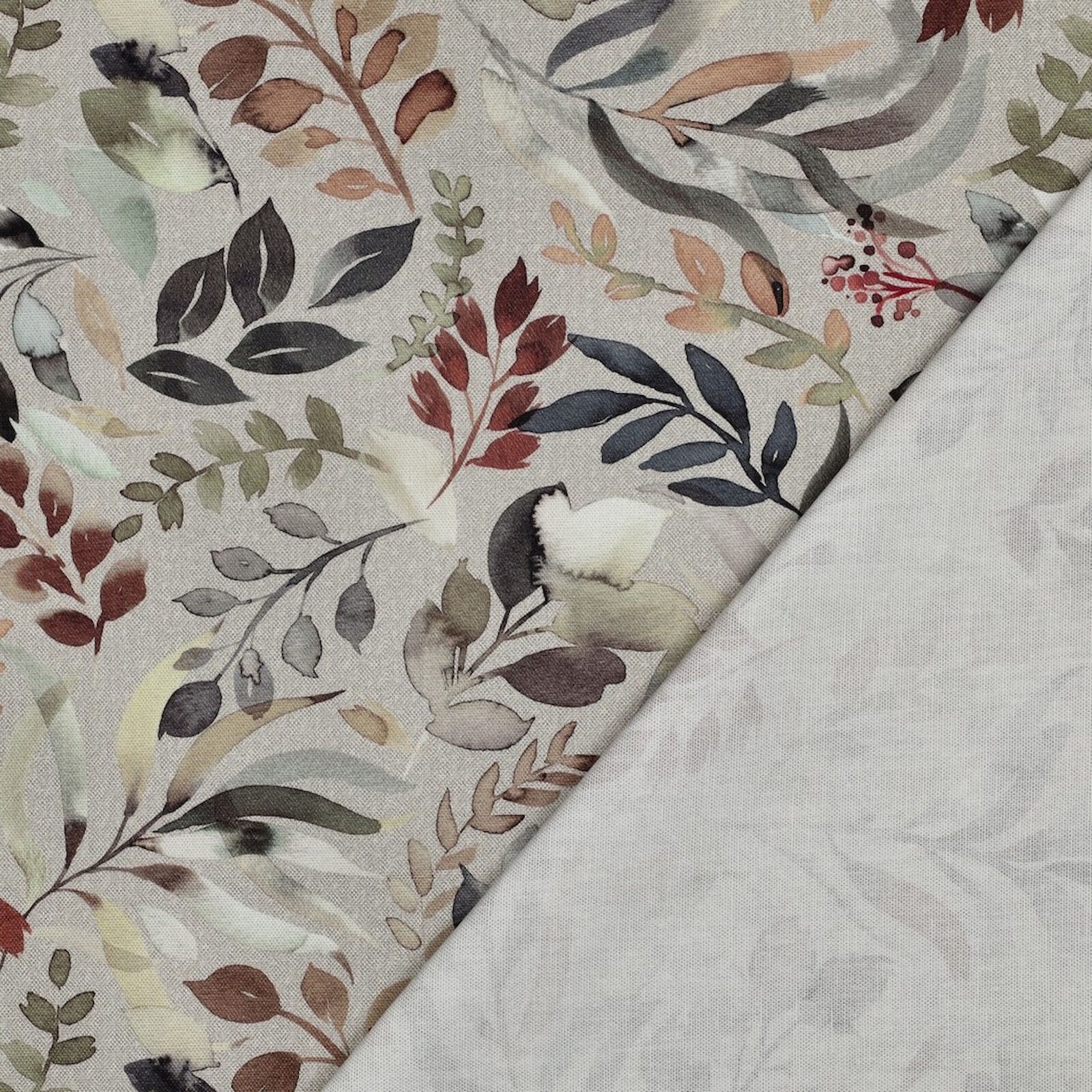 Canvas Stoff Blätter Beige Leinenoptik Meterware 138 cm