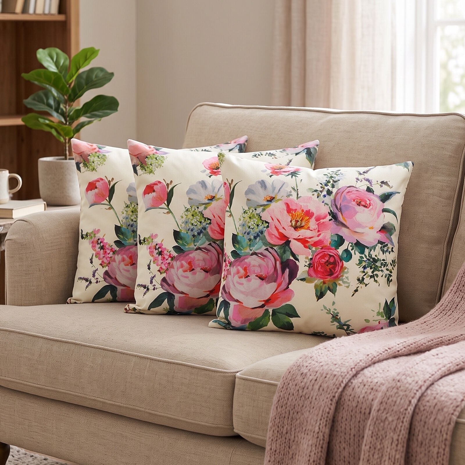 Kissenbezüge große Rose 60x60 3er Set