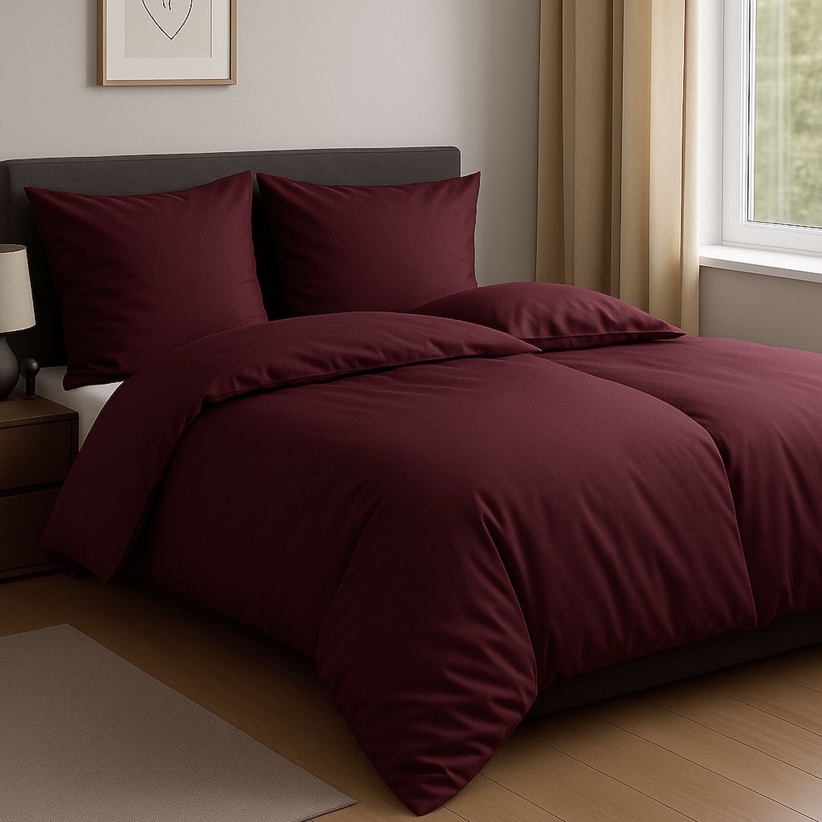 4-Teilige Mako Satin Bettwäsche Burgund