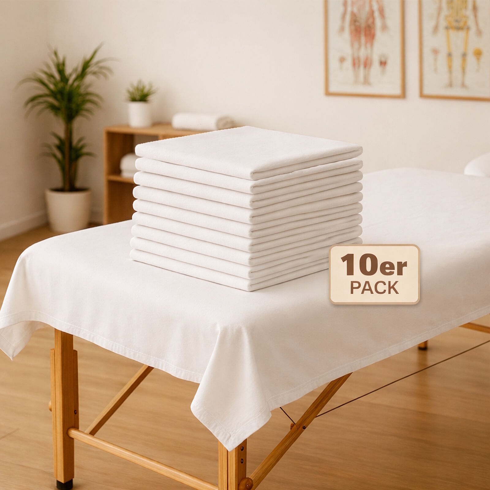 10er Pack Massagelaken Weiß Baumwolle Linon kochfest