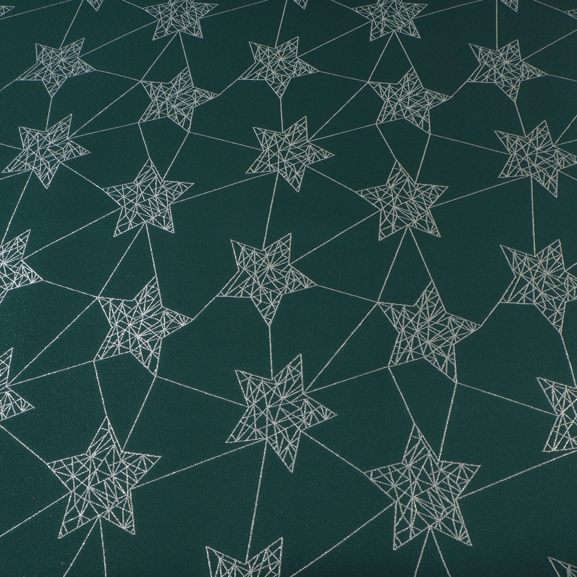Stoff Meterware Sterne Silber auf Grün Jacquard