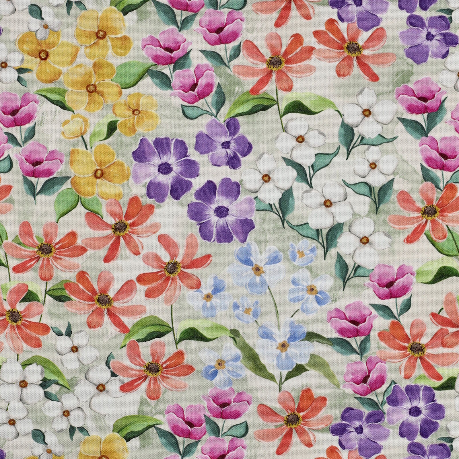 Baumwollstoff Bunte Sommerblumen Leinenoptik 138 cm