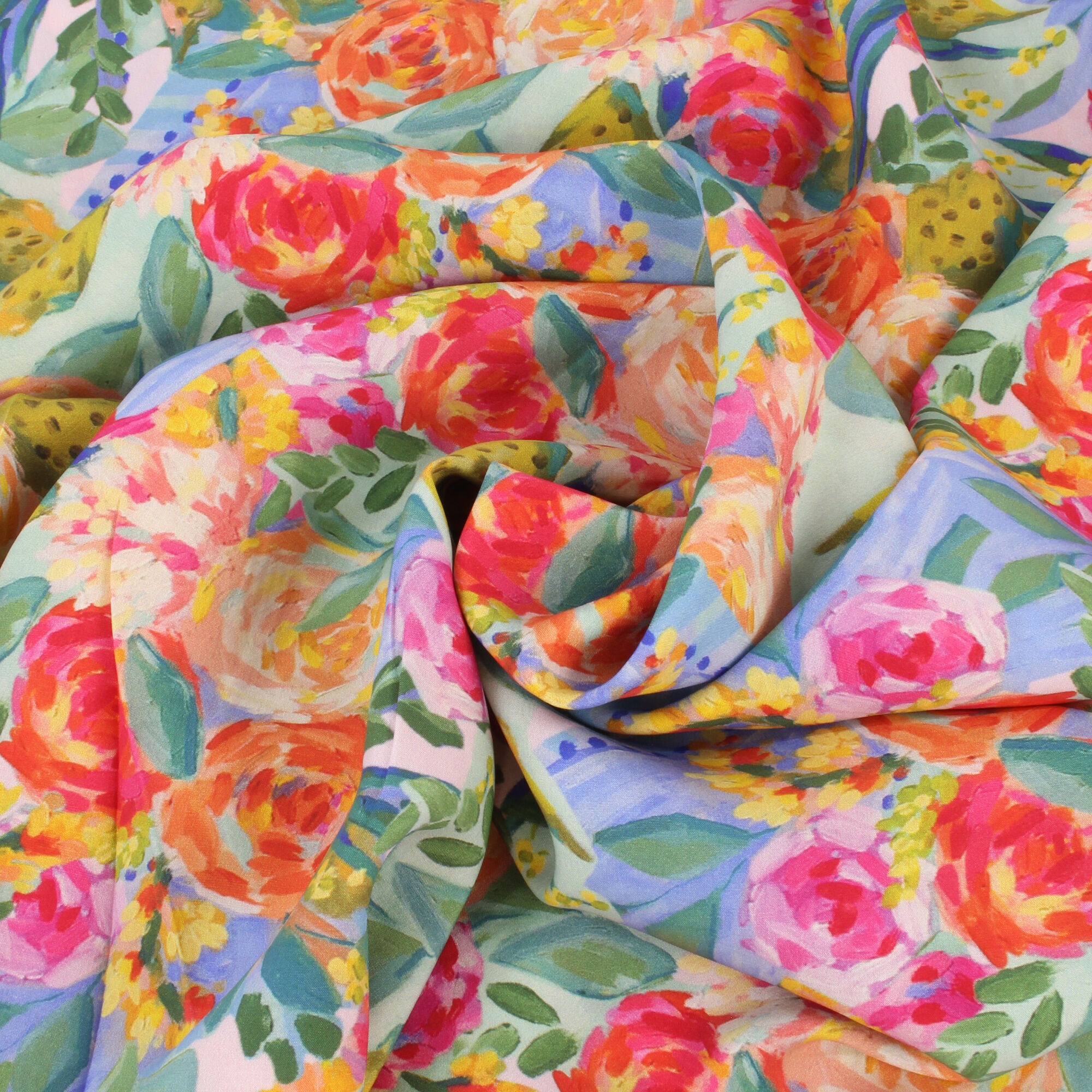 Stoff Meterware Blumen Aquarell Bunt Viskose
