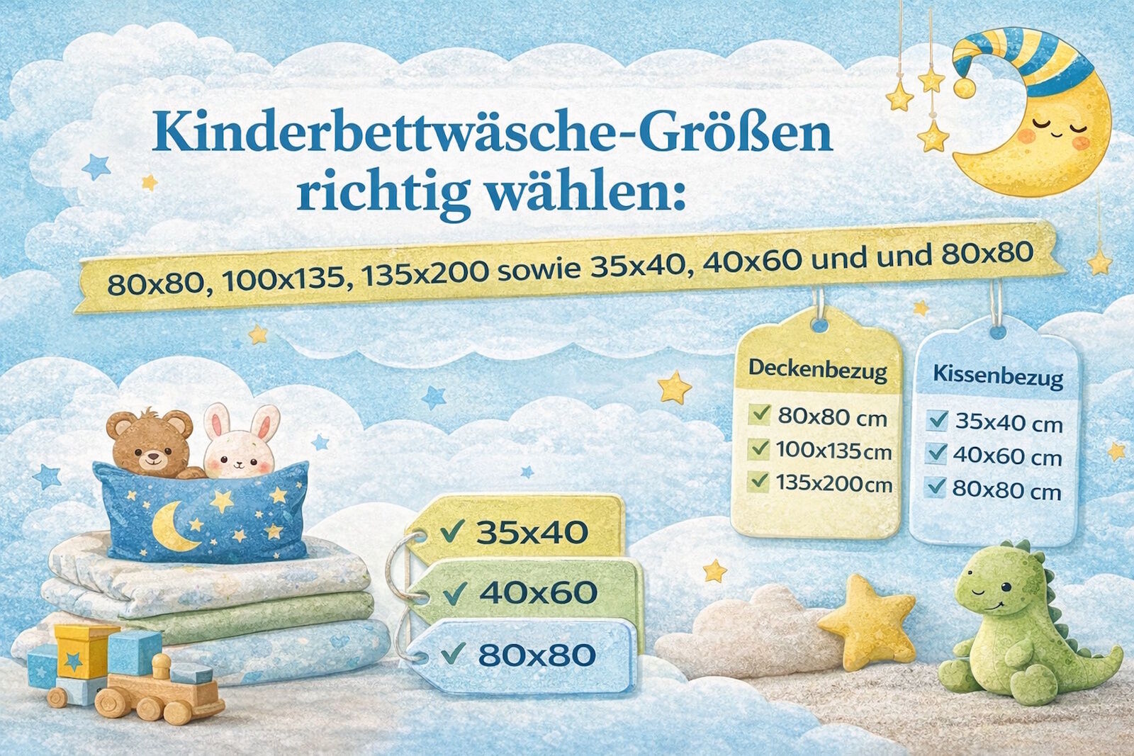 Kinderbettwäsche Größen: 80x80, 100x135, 135x200 & Kissenmaße erklärt