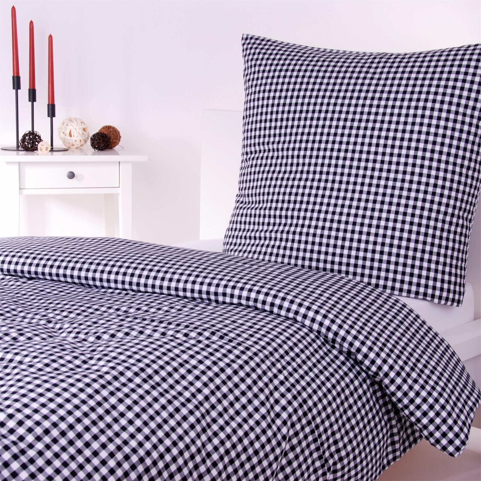 Bettwäsche Karo 1x1 cm Schwarz-135x200 cm + 80x80 cm