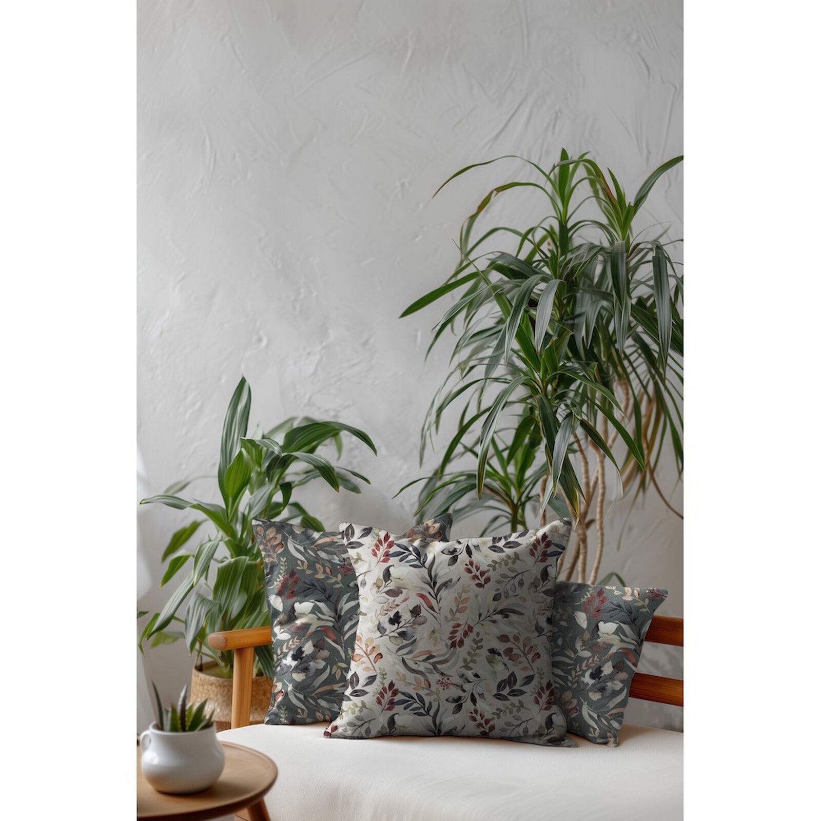Canvas Stoff Blätter Beige Leinenoptik Meterware 138 cm