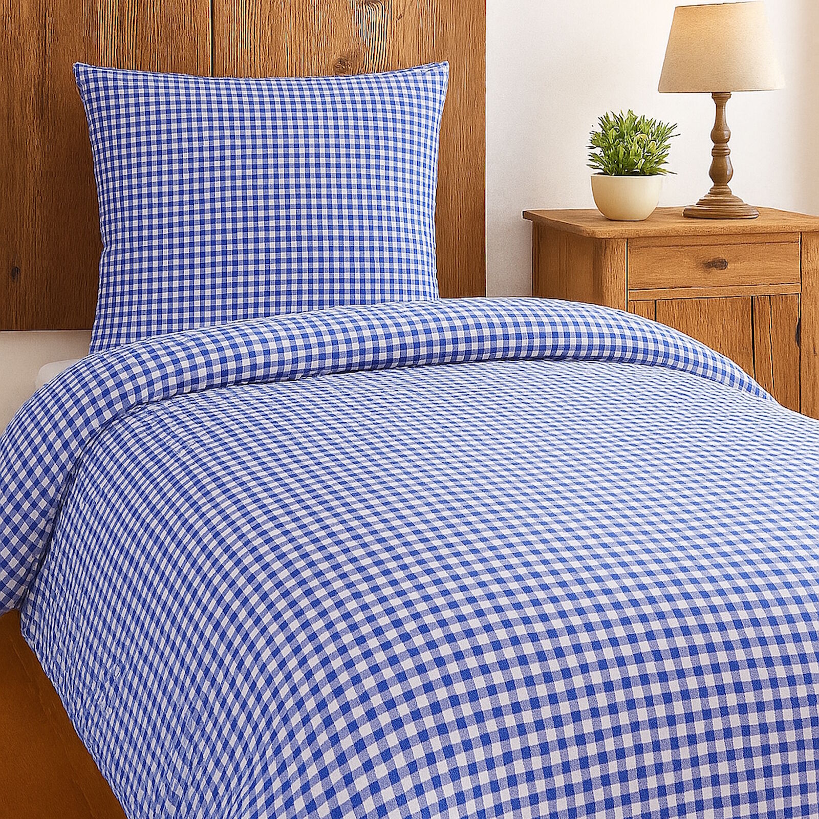 Seersucker Bettwäsche Karo 1x1 cm Blau RV-135x200+80x80