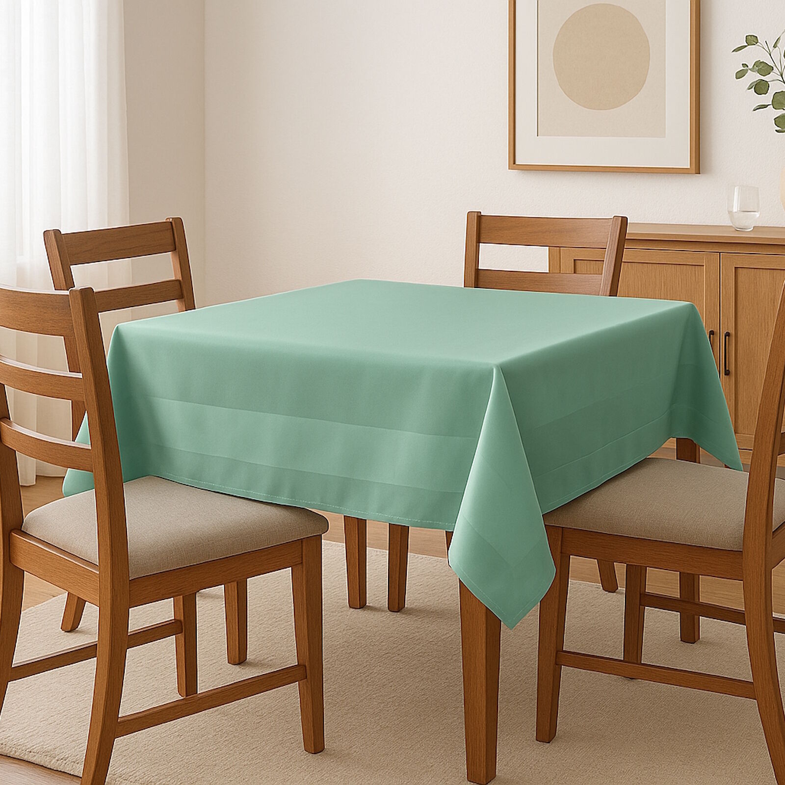 Damast Tischdecke Grün Atlaskante Baumwolle