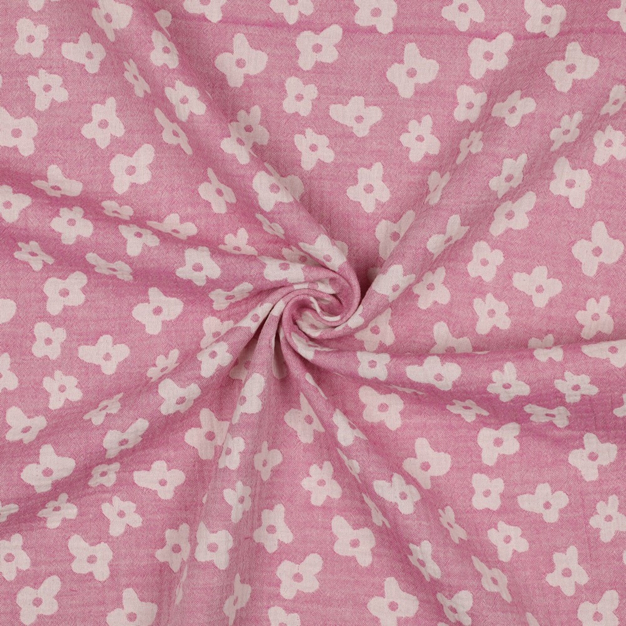 Musselin Stoff Blumen Pink