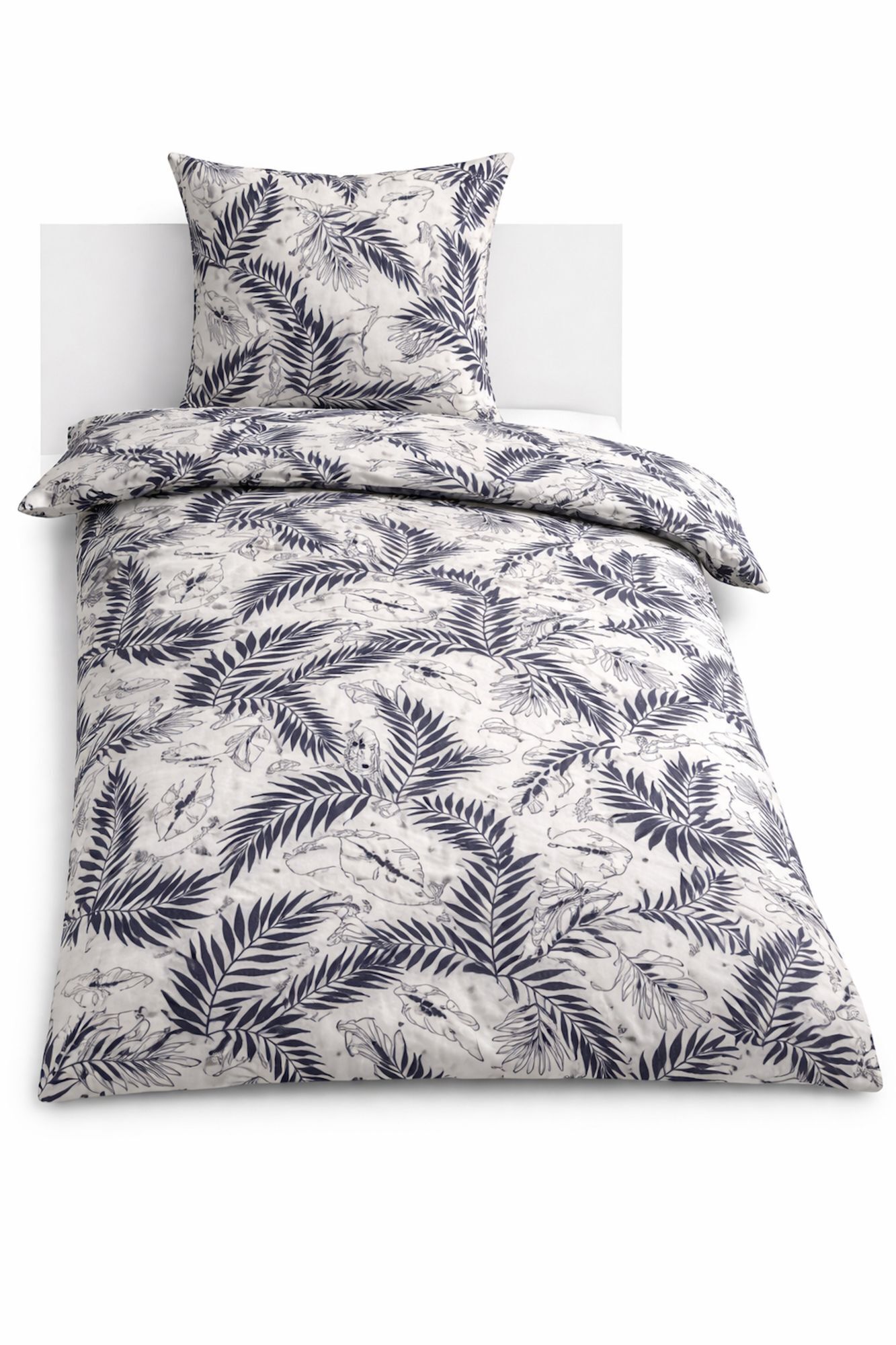 Bettwäsche 135x200 Palmen dunkelblau weiß modern Baumwolle