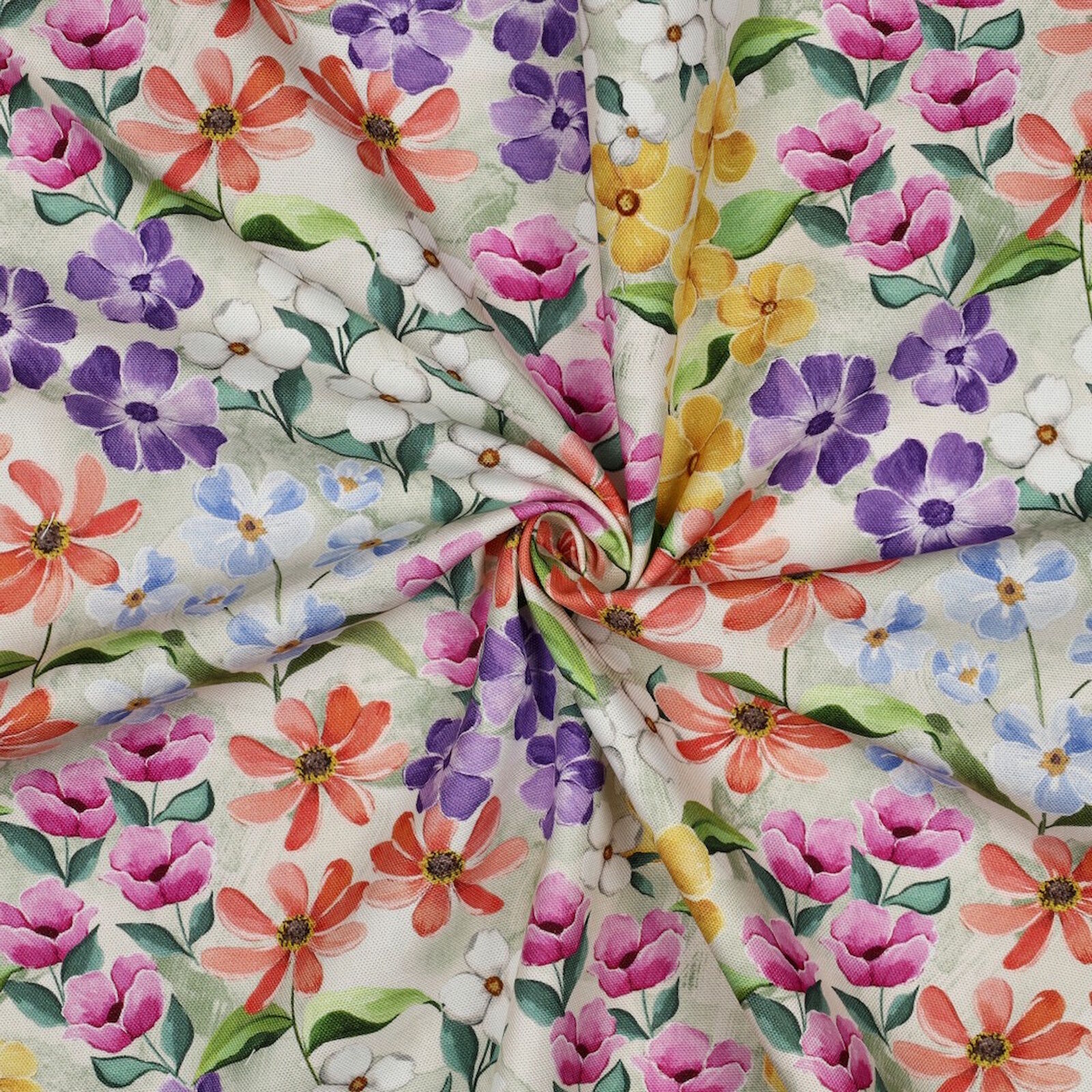 Baumwollstoff Bunte Sommerblumen Leinenoptik 138 cm