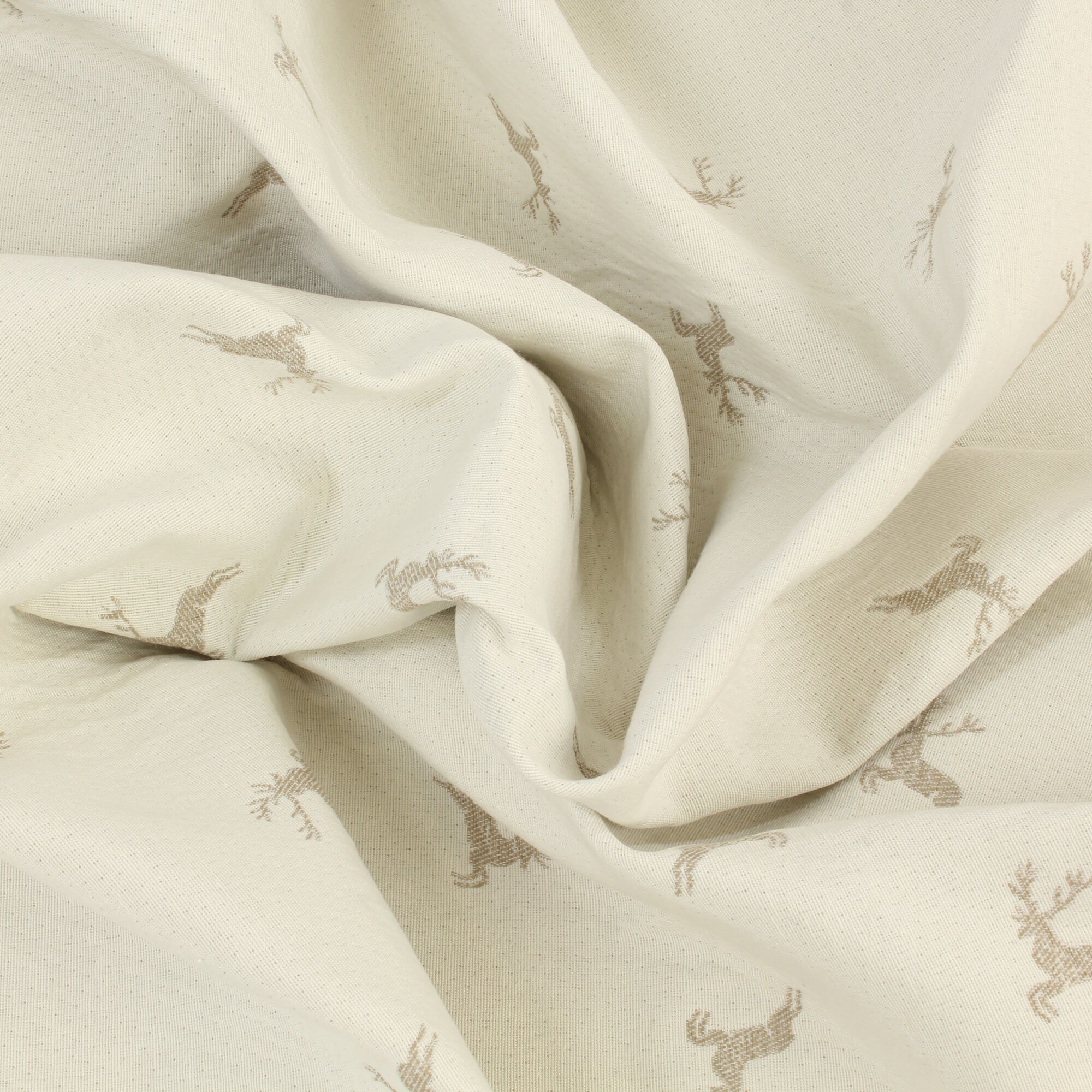 Stoff Meterware Hirschen Beige 280 cm Jacquard Mischgewebe
