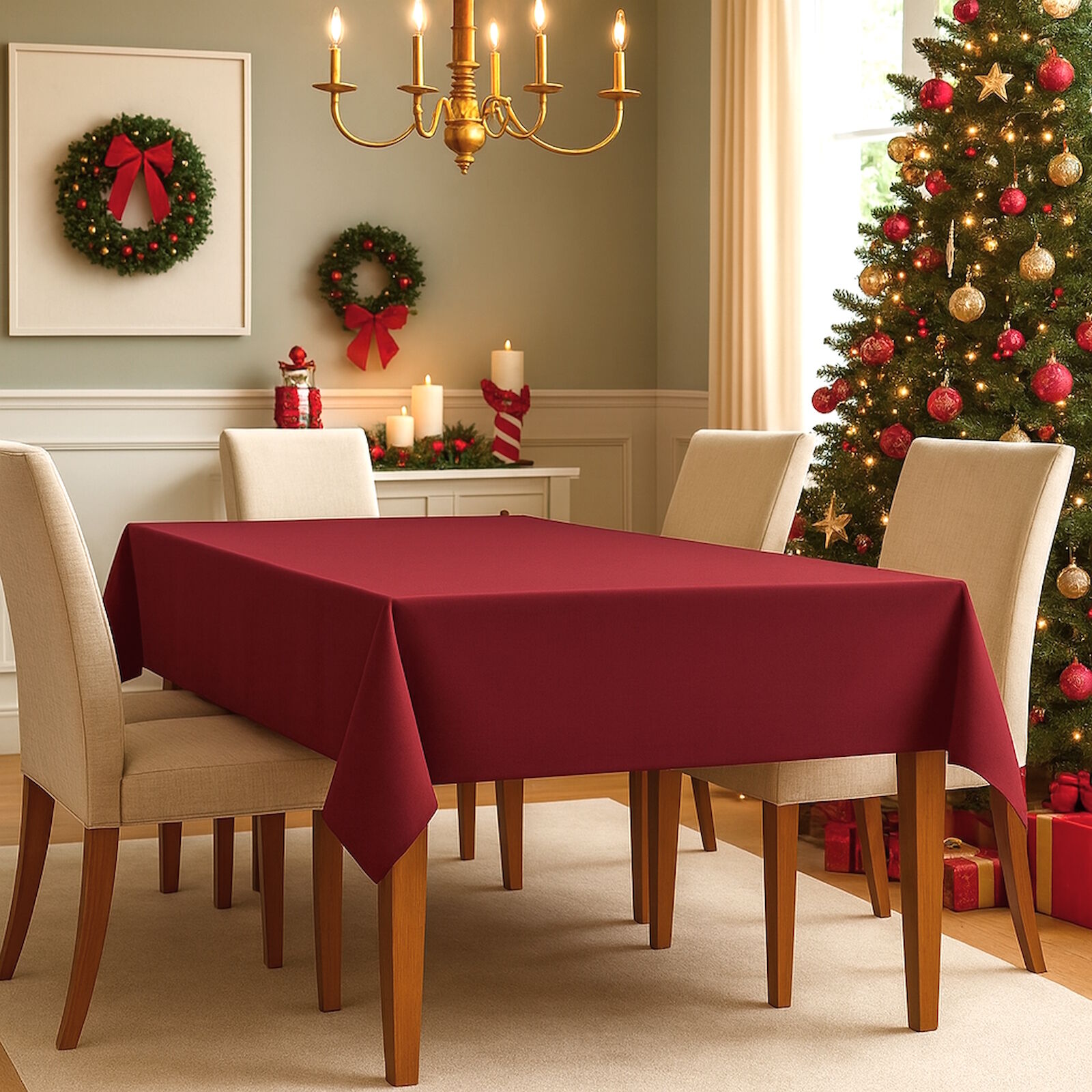 Weihnachts Tischdecke Bordeaux Rot Glanz