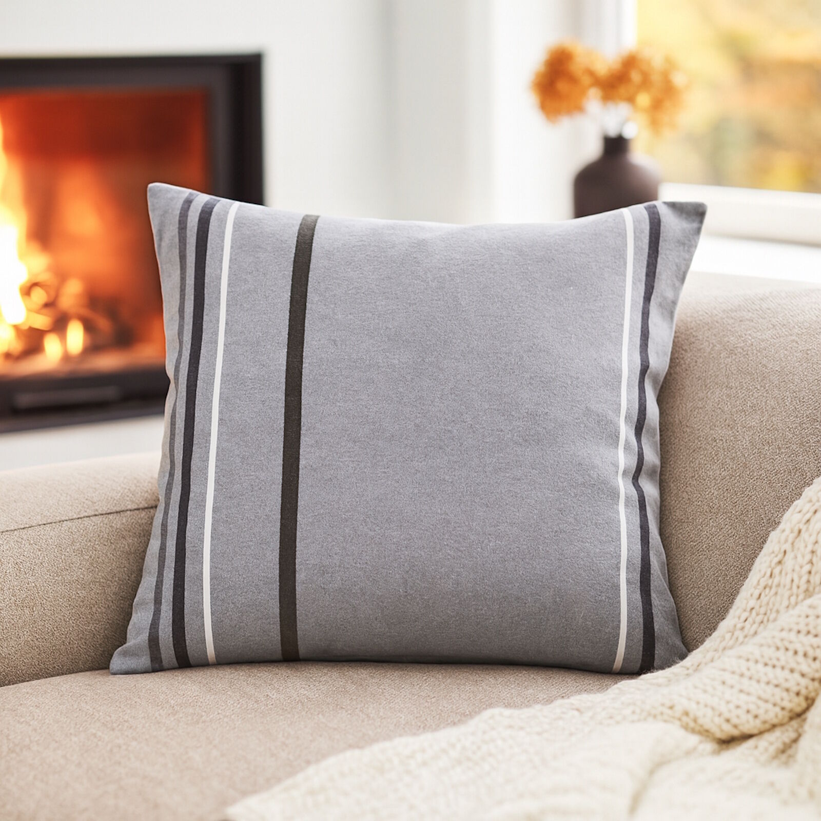 Kissenbezug 40x40 cm Streifen Grau Flanell