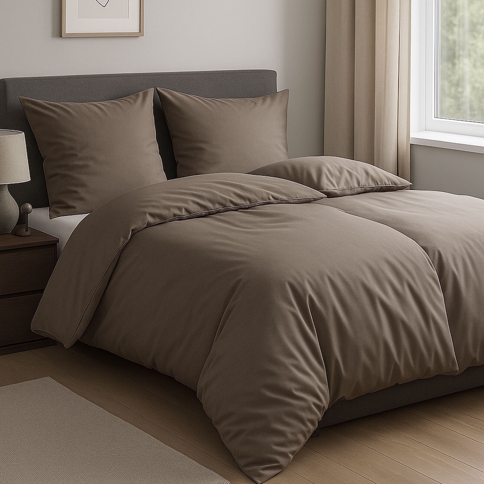 4-Teilige Mako Satin Bettwäsche Cappuccino