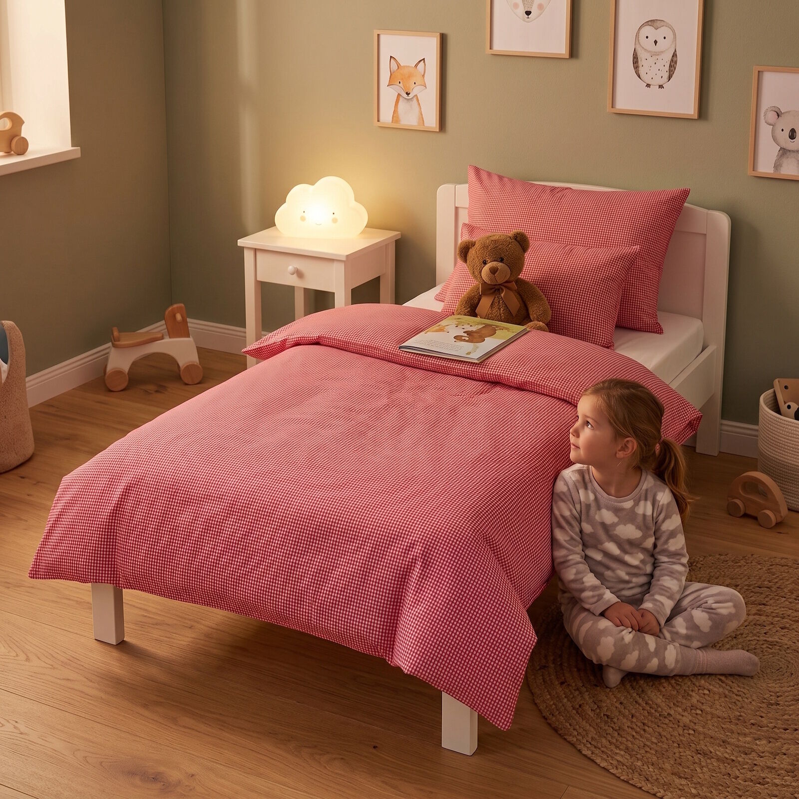 Karierte Kinderbettwäsche Rot Weiß 100x135 Baumwolle