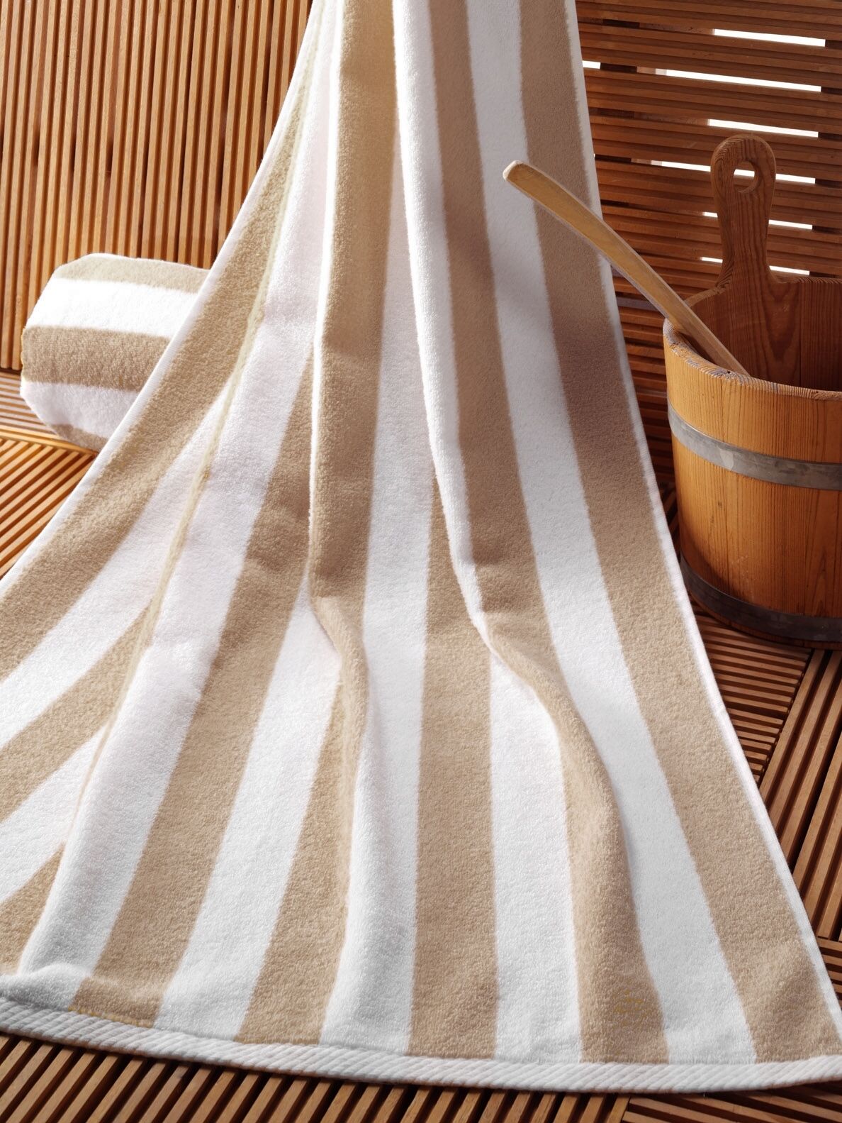 Gözze Saunatuch RIMINI 70x200 cm Blockstreifen - Cappuccino