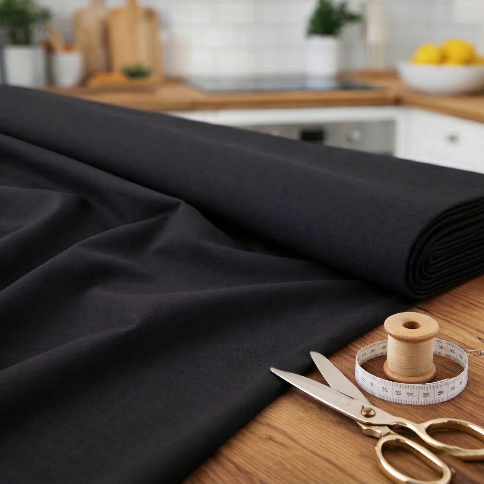 Uni Stoff Schwarz Baumwolle Linon