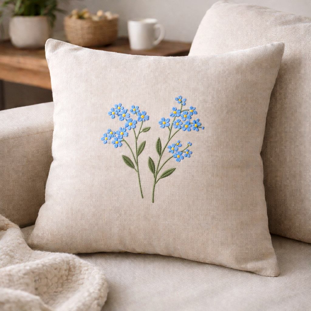 Kissen Landhaus Blumen Stickerei "Vergissmeinnicht" 40x40 cm creme