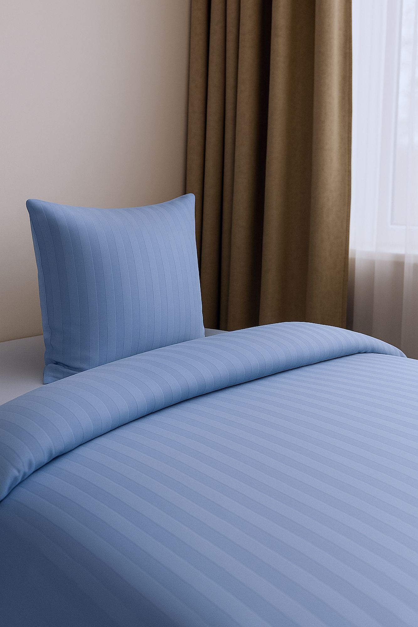 Hotelbettwäsche Streifensatin 25 mm Hellblau-135x200 60x80