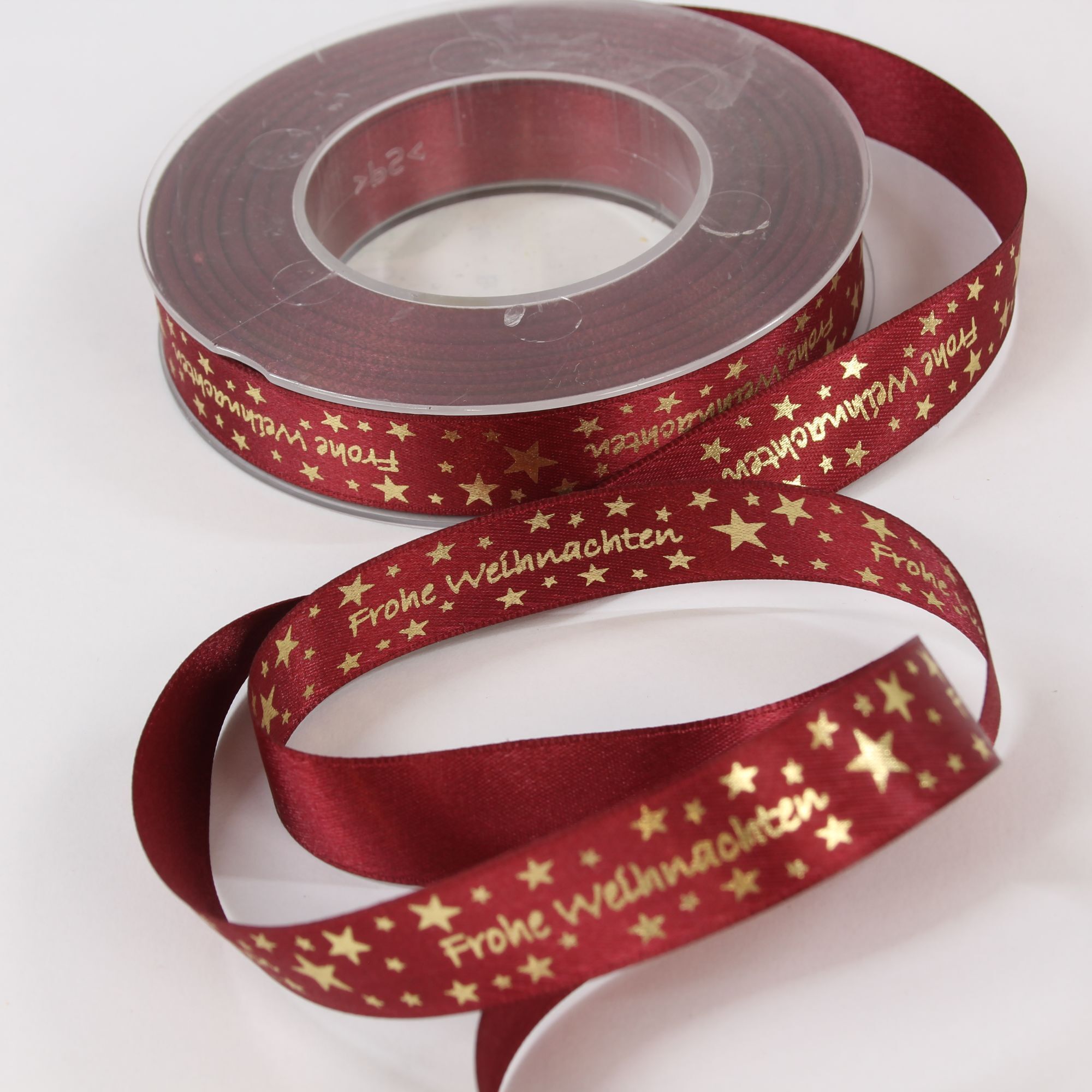 Dekoband Frohe Weihnachten Geschenk 15 mm bordeaux  20 Meter