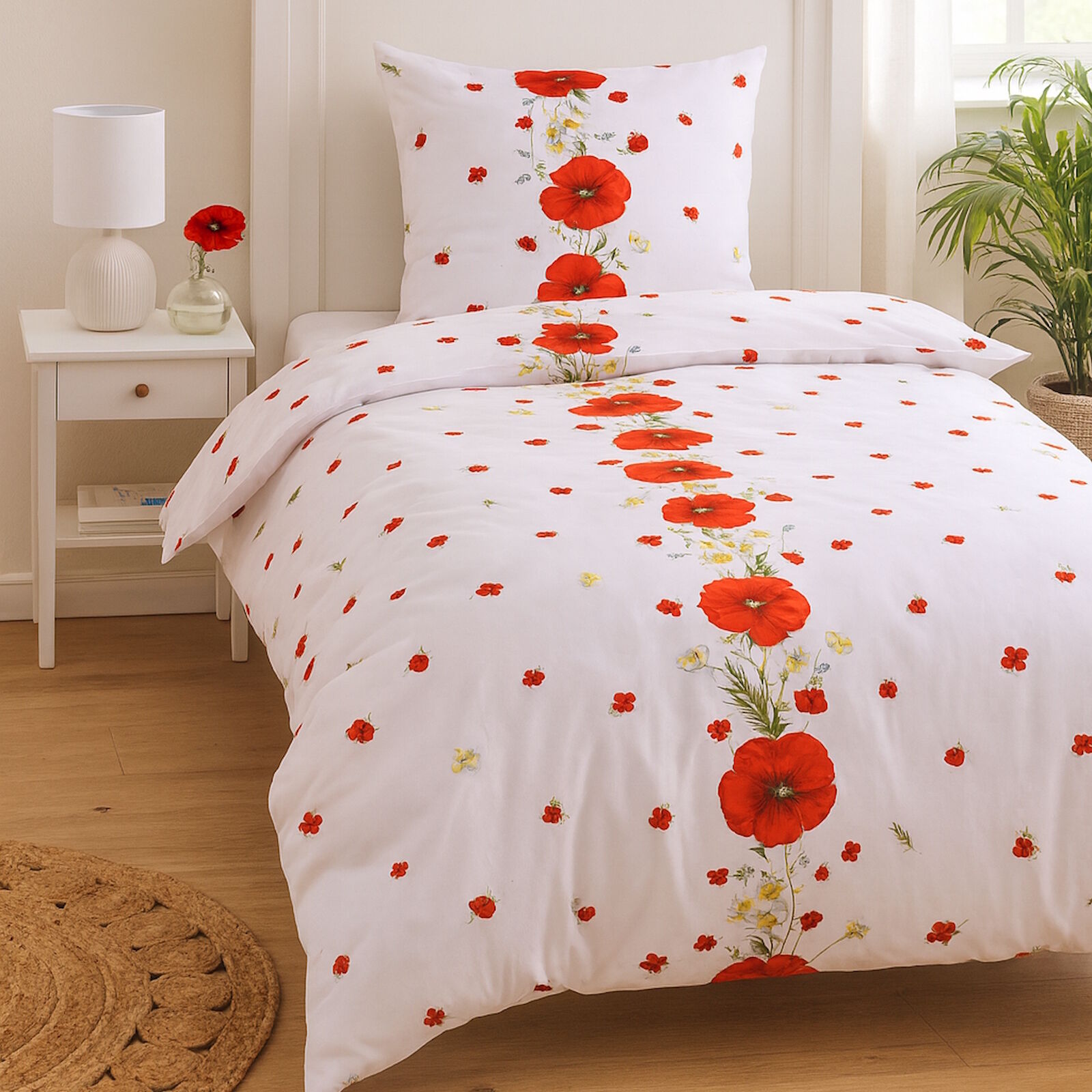 Seersucker Bettwäsche 135x200 Mohnblumen