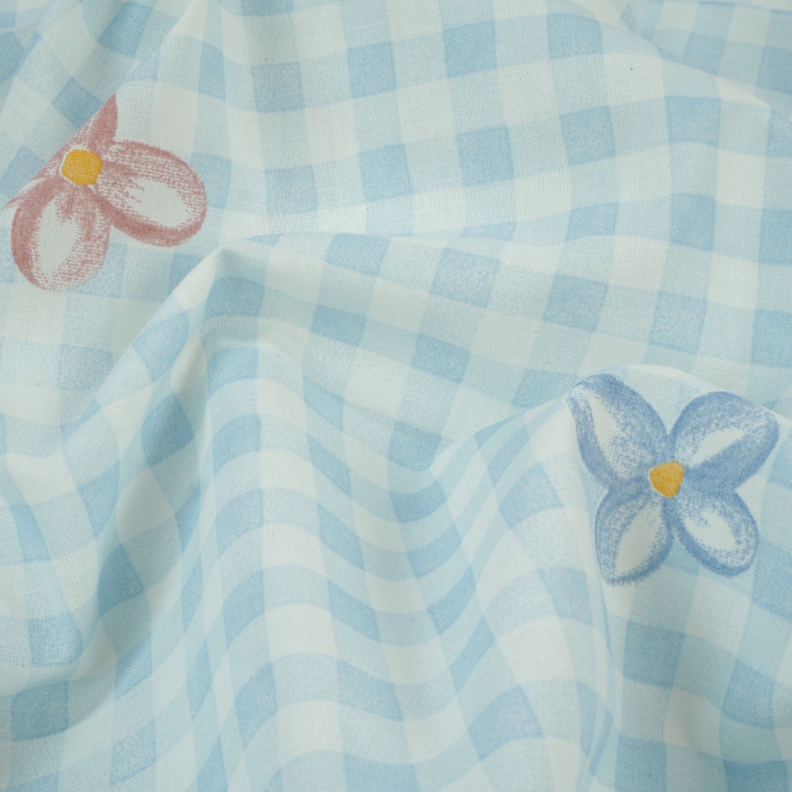 Karierter Stoff Blumen Hellblau