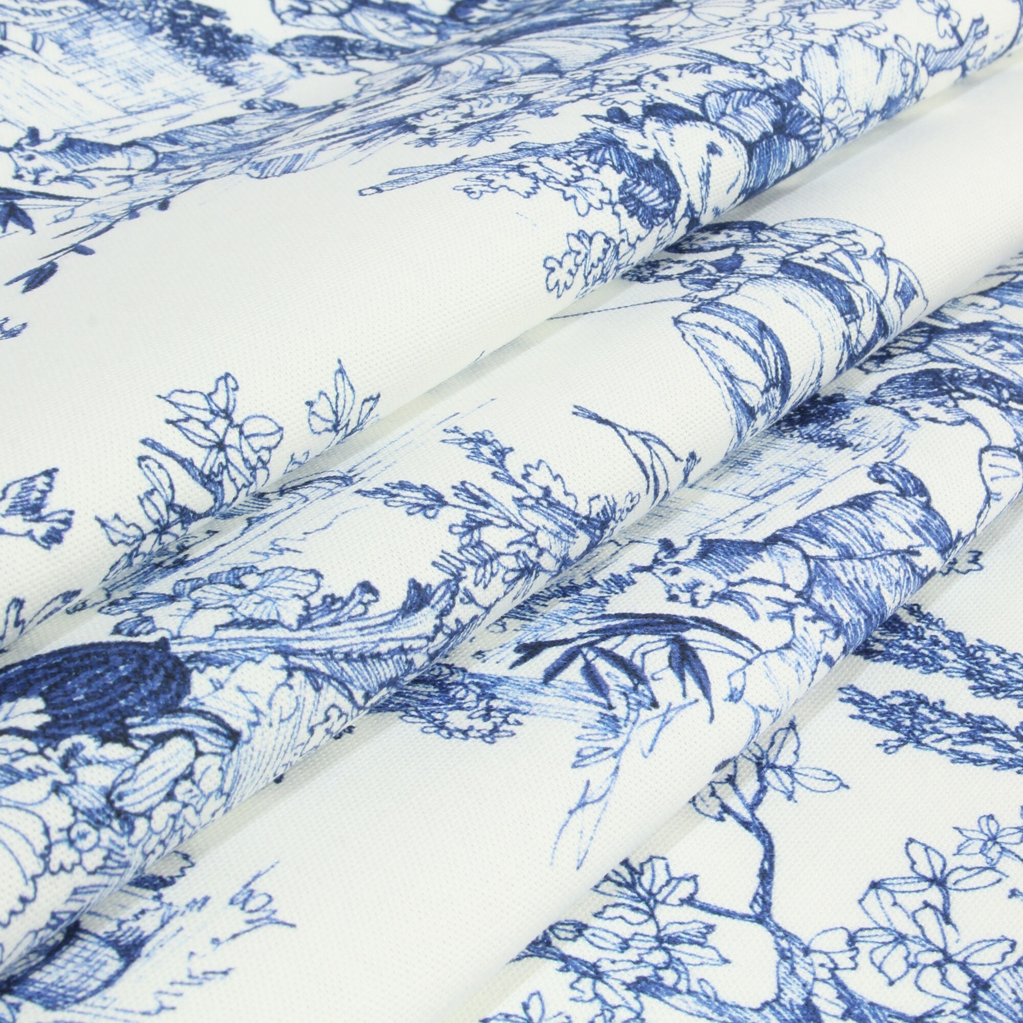 Stoff Meterware Toile de Jouy Blau Canvas