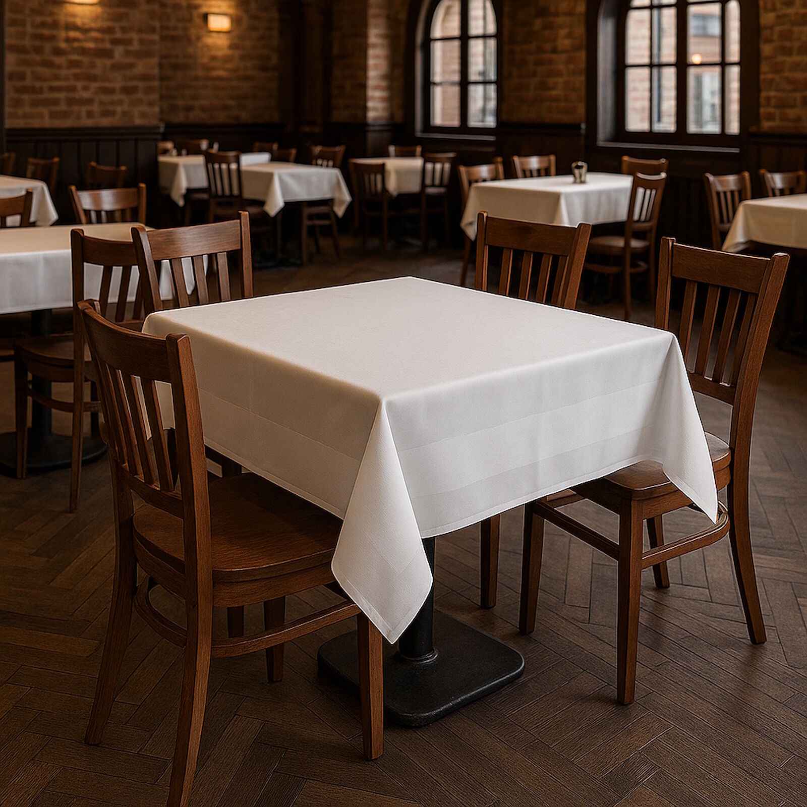 Damast Tischdecke Weiß Atlaskante Baumwolle